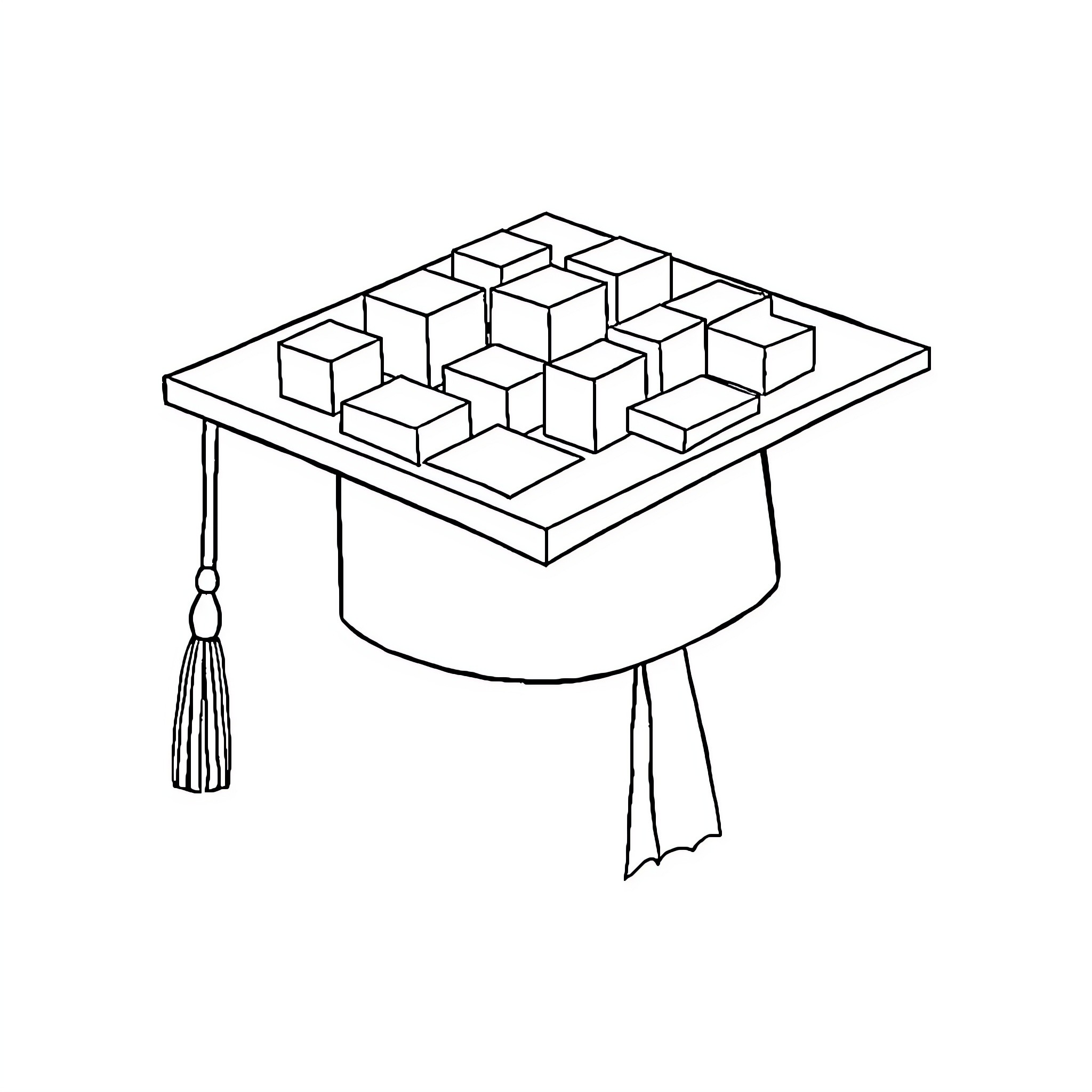 Graduation Hat with Cubic Geometric Design Coloring Page (free black-and-white line drawing printable PDF for all, from beginners to advanced learners, including children, teens, adults, and seniors)