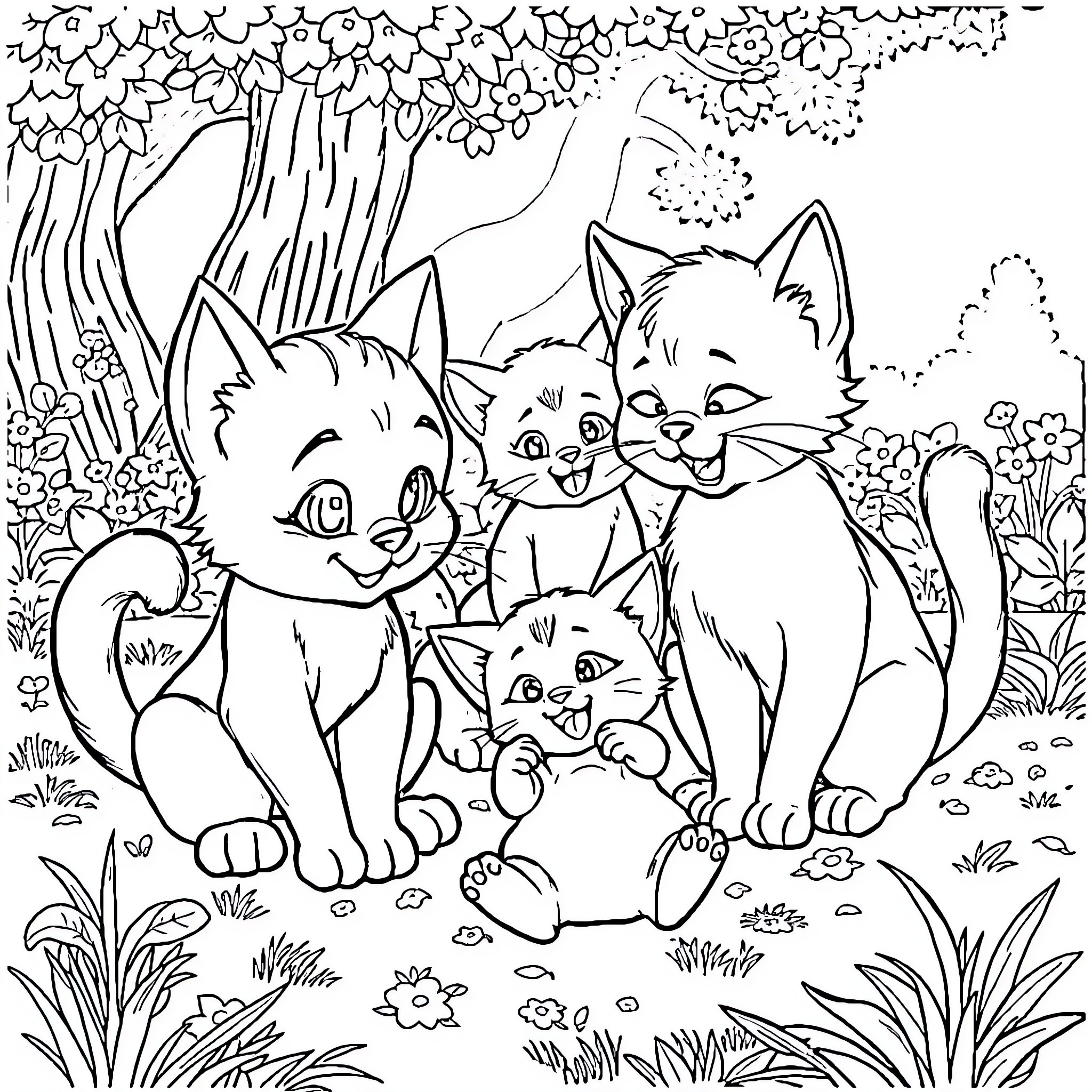 Bluey's Playful Kitty Adventure Coloring Page (free black-and-white line drawing printable PDF for all, from beginners to advanced learners, including children, teens, adults, and seniors)