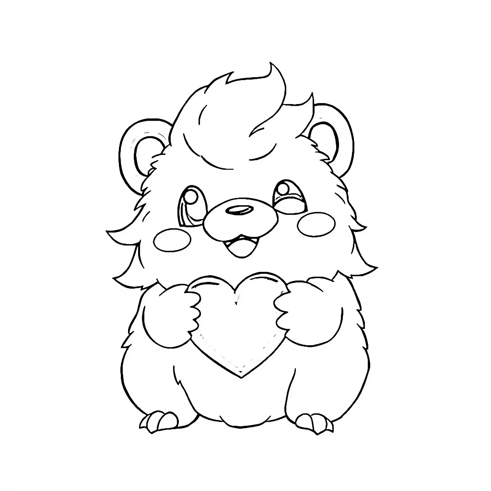 Poro hugging a heart with joy Coloring Page (free black-and-white line drawing printable PDF for all, from beginners to advanced learners, including children, teens, adults, and seniors)