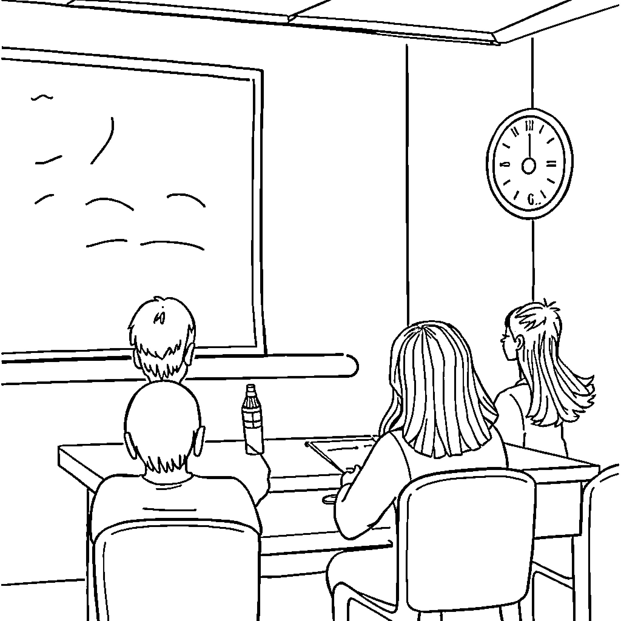 Rasi students studying together in a classroom Coloring Page (free black-and-white line drawing printable PDF for all, from beginners to advanced learners, including children, teens, adults, and seniors)