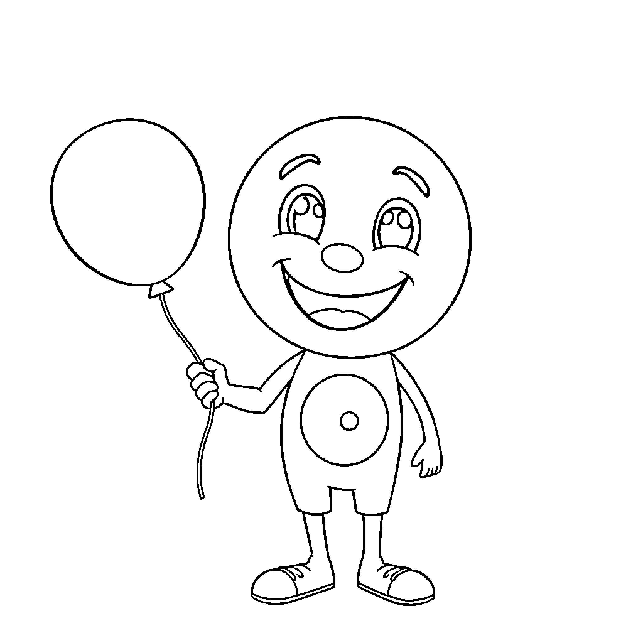 Bingo Balloon Man Smiling Cheerfully Coloring Page (free black-and-white line drawing printable PDF for all, from beginners to advanced learners, including children, teens, adults, and seniors)