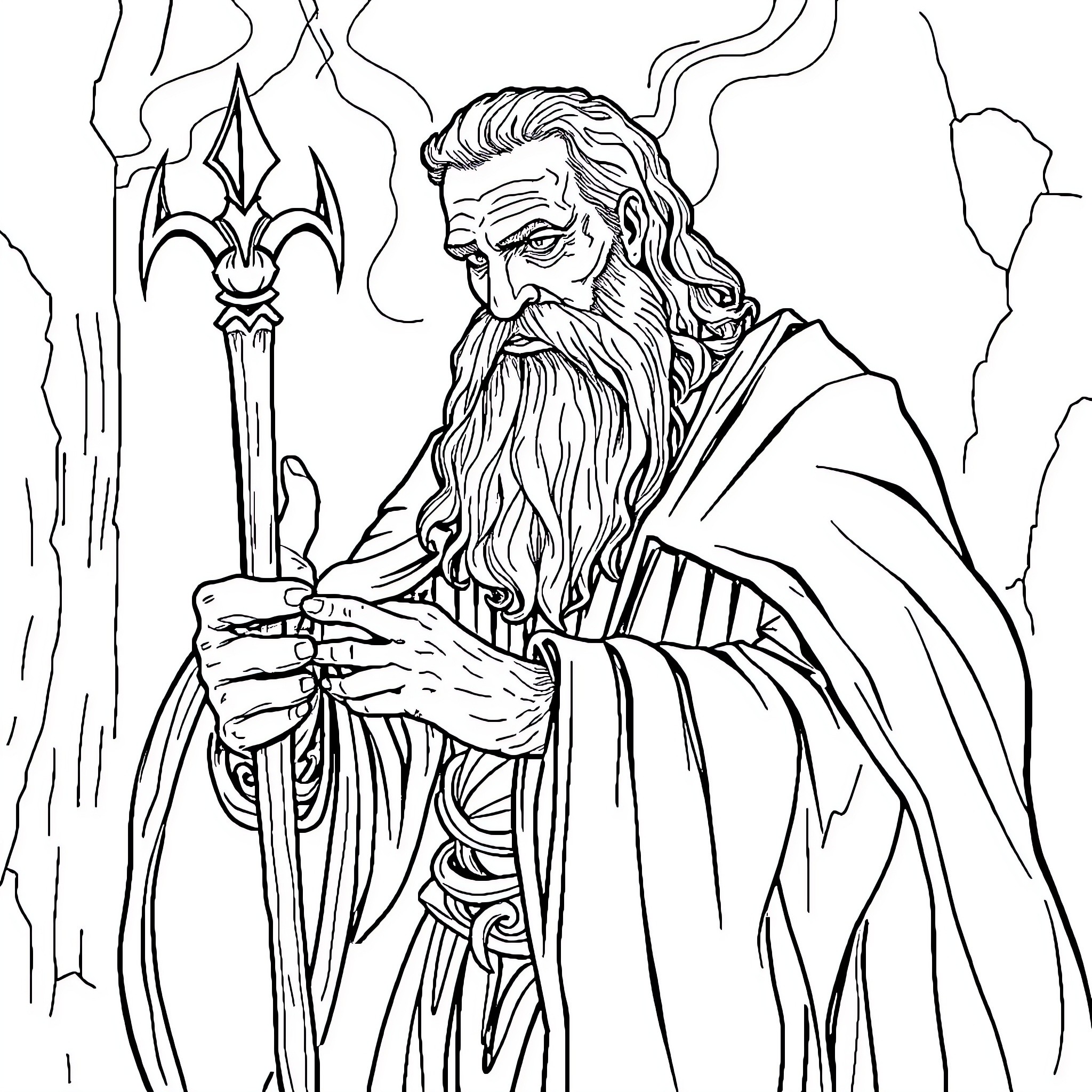 Giver of wisdom and guidance in a mystical realm Coloring Page (free black-and-white line drawing printable PDF for all, from beginners to advanced learners, including children, teens, adults, and seniors)
