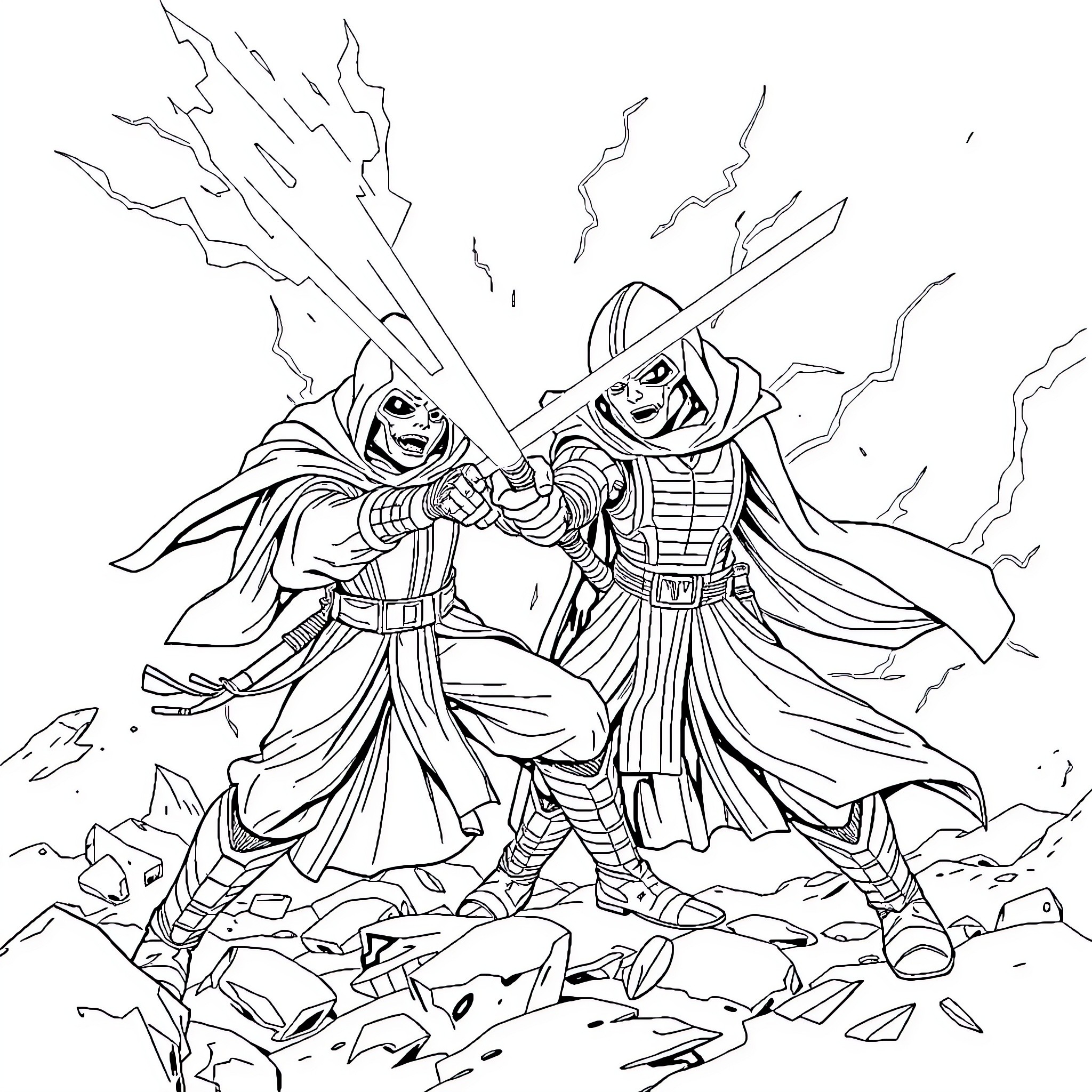 Mikrus - Brave warriors in epic combat Coloring Page (free black-and-white line drawing printable PDF for all, from beginners to advanced learners, including children, teens, adults, and seniors)