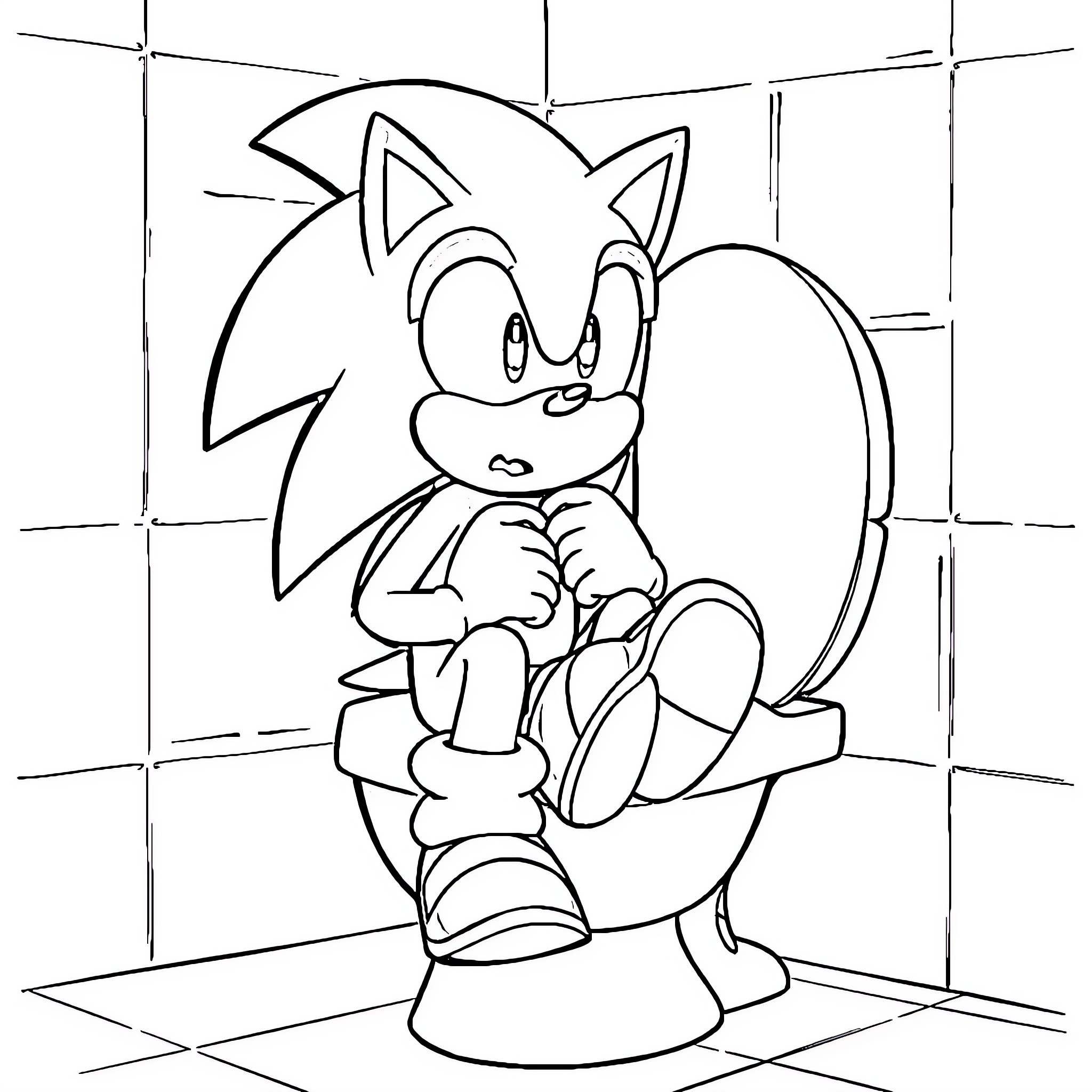 Sonic the Hedgehog sitting in a room Coloring Page (free black-and-white line drawing printable PDF for all, from beginners to advanced learners, including children, teens, adults, and seniors)
