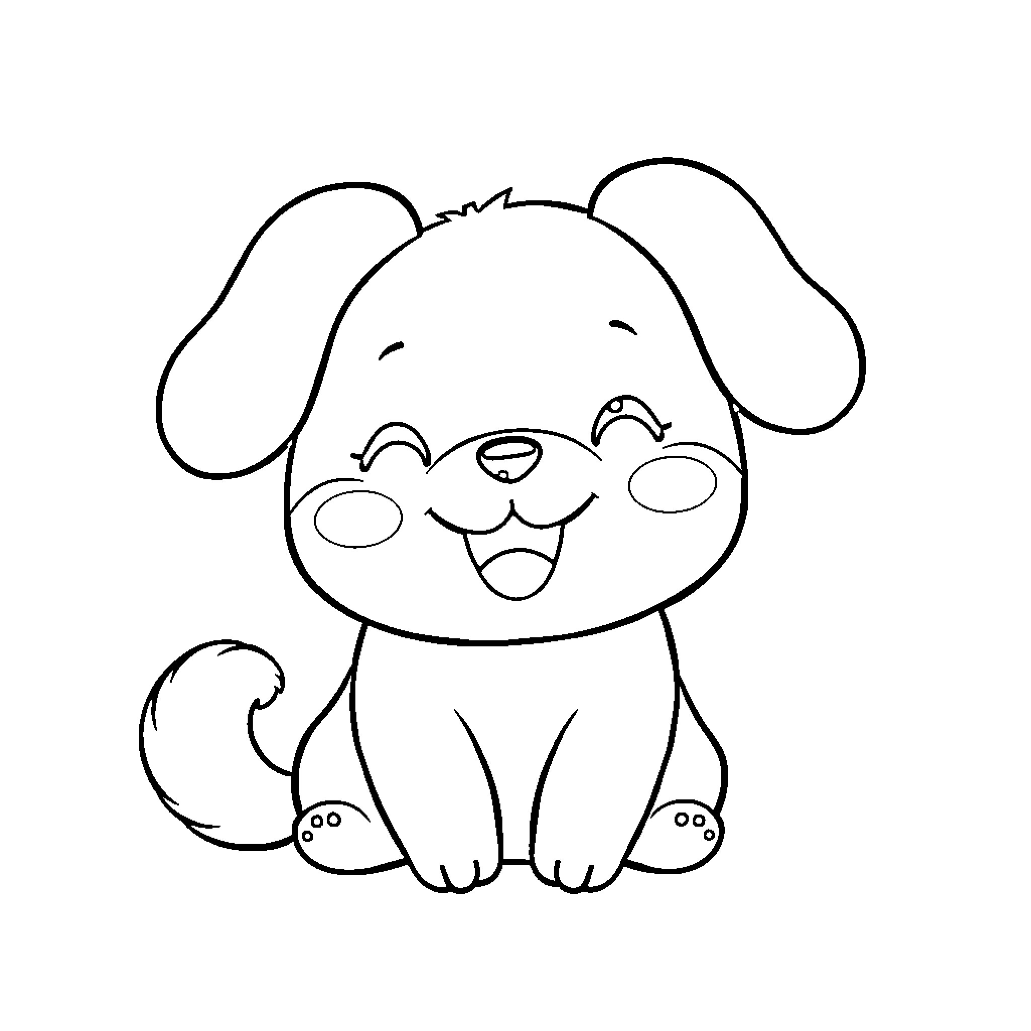 Cinnamoroll puppy in a happy pose Coloring Page (free black-and-white line drawing printable PDF for all, from beginners to advanced learners, including children, teens, adults, and seniors)