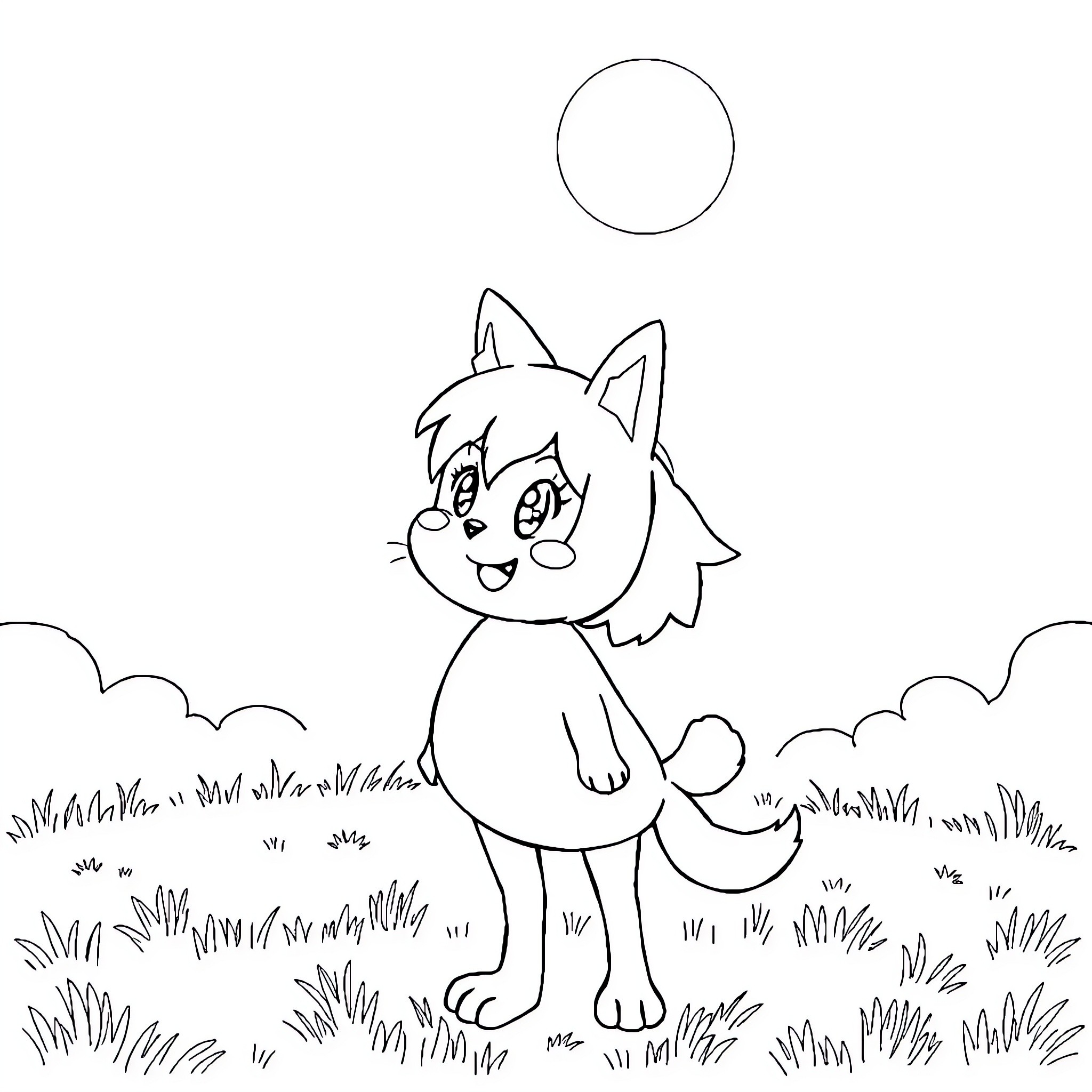 Kuromi enjoying a peaceful day in the meadow Coloring Page (free black-and-white line drawing printable PDF for all, from beginners to advanced learners, including children, teens, adults, and seniors)