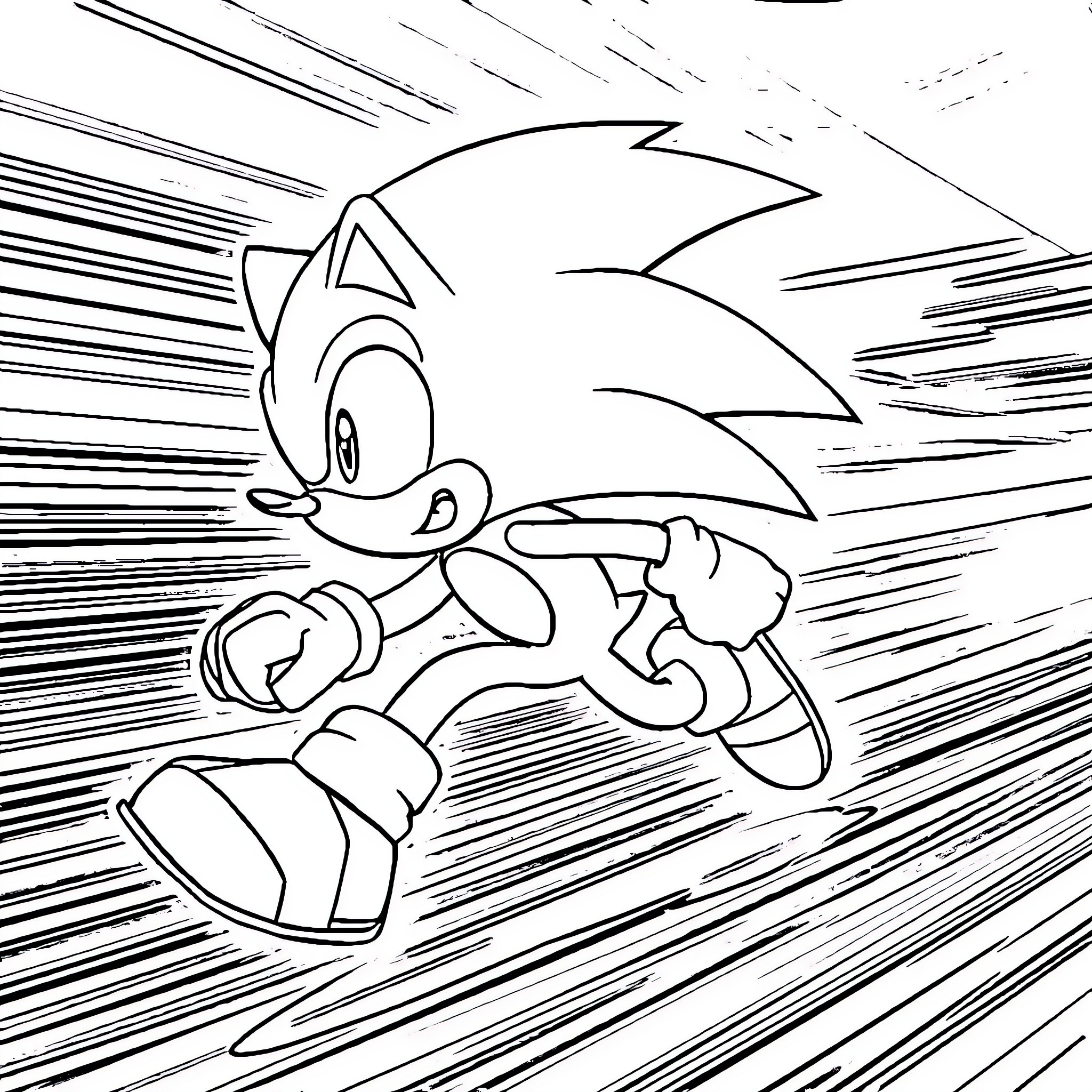 Sonic racing at high speed Coloring Page (free black-and-white line drawing printable PDF for all, from beginners to advanced learners, including children, teens, adults, and seniors)