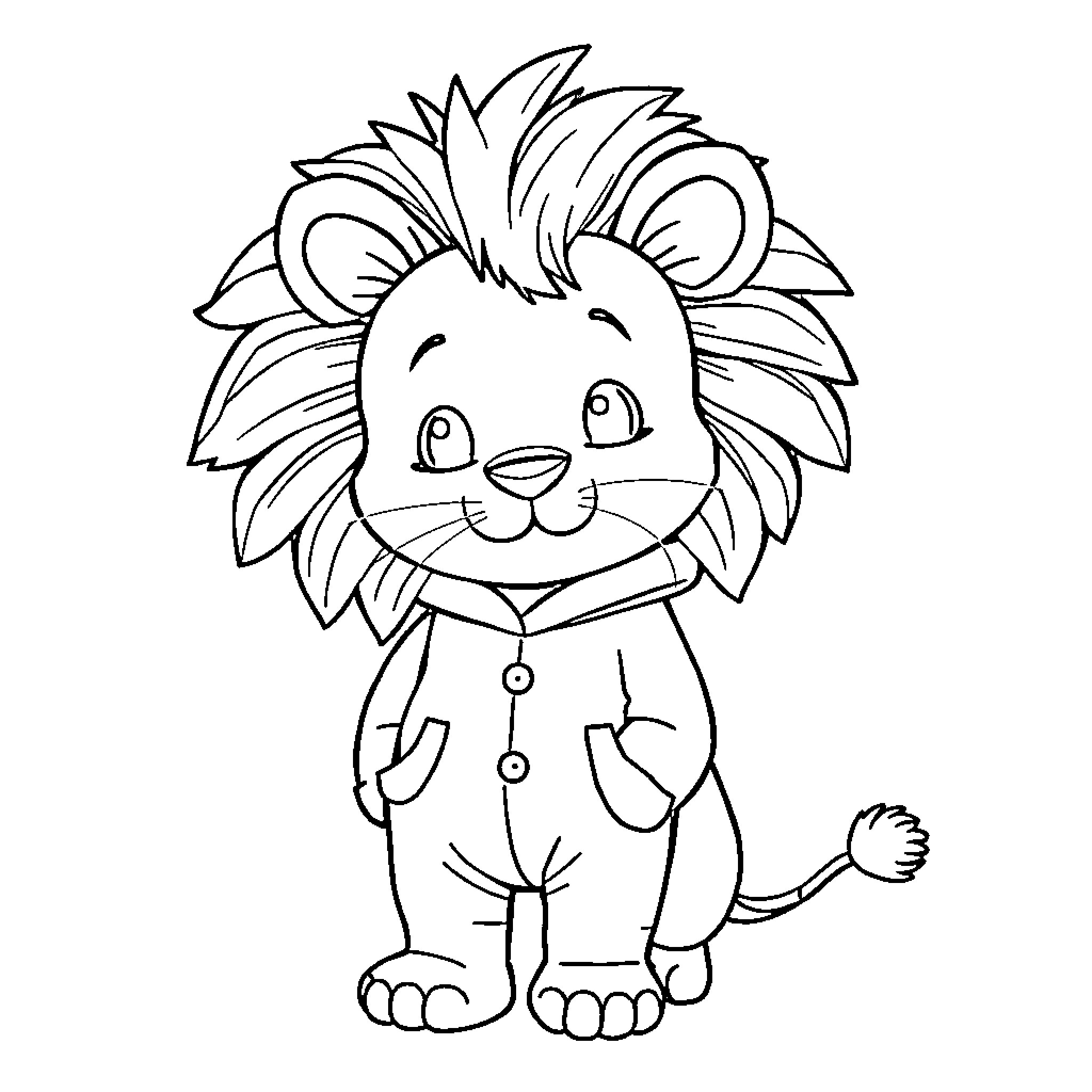 Lion cub with playful expression Coloring Page (free black-and-white line drawing printable PDF for all, from beginners to advanced learners, including children, teens, adults, and seniors)