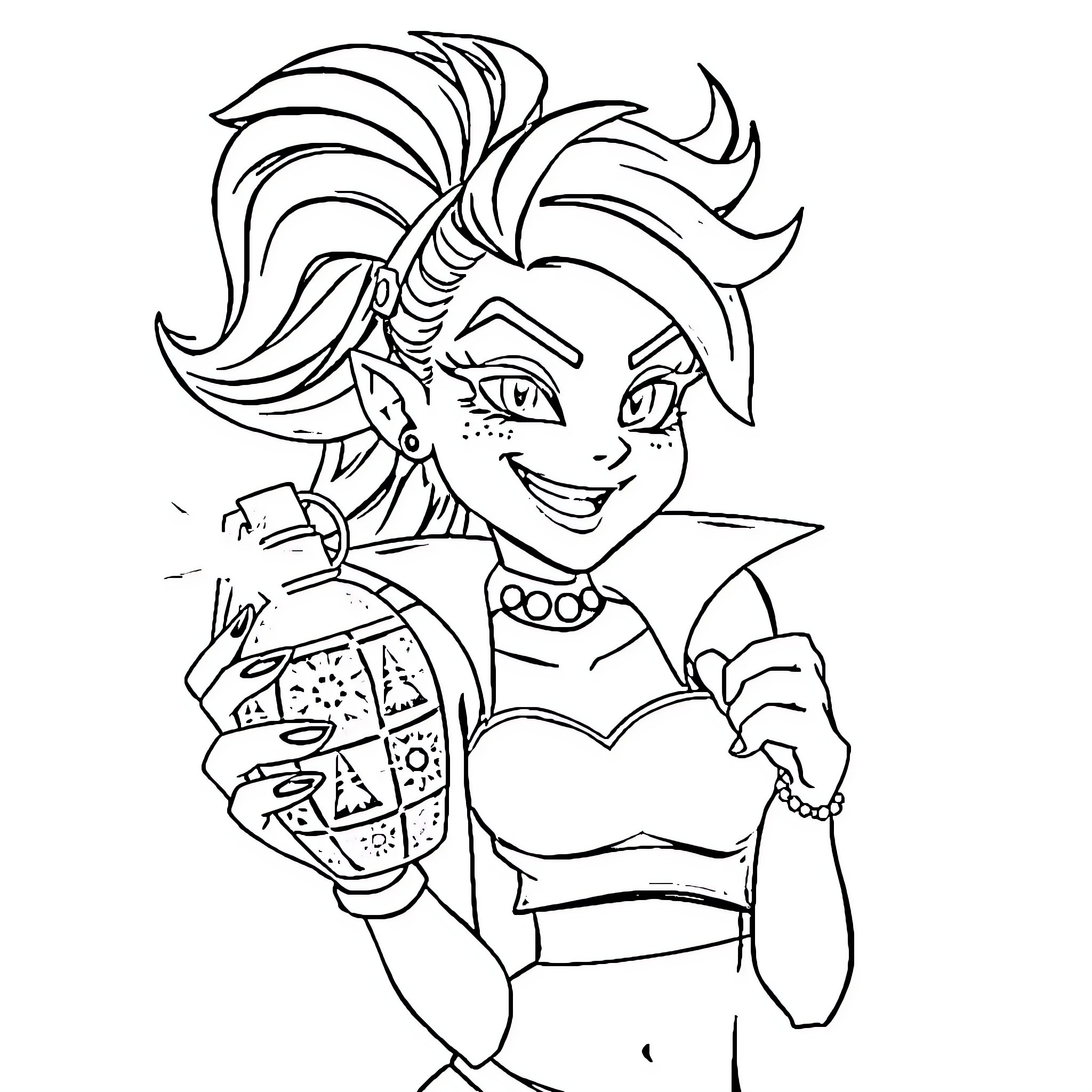 Jinx's Mischievous Antics Coloring Page (free black-and-white line drawing printable PDF for all, from beginners to advanced learners, including children, teens, adults, and seniors)