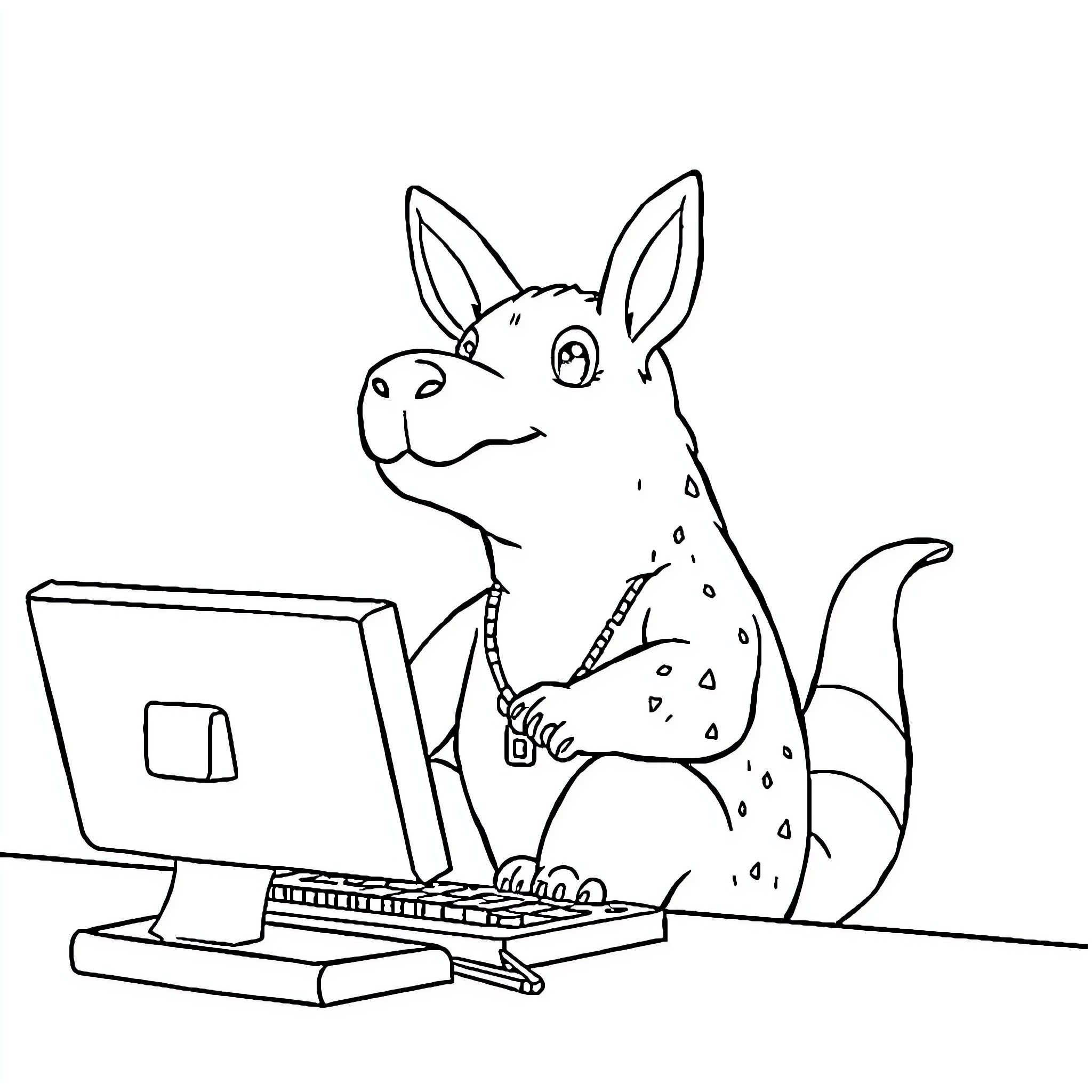 Capybara using a computer Coloring Page (free black-and-white line drawing printable PDF for all, from beginners to advanced learners, including children, teens, adults, and seniors)