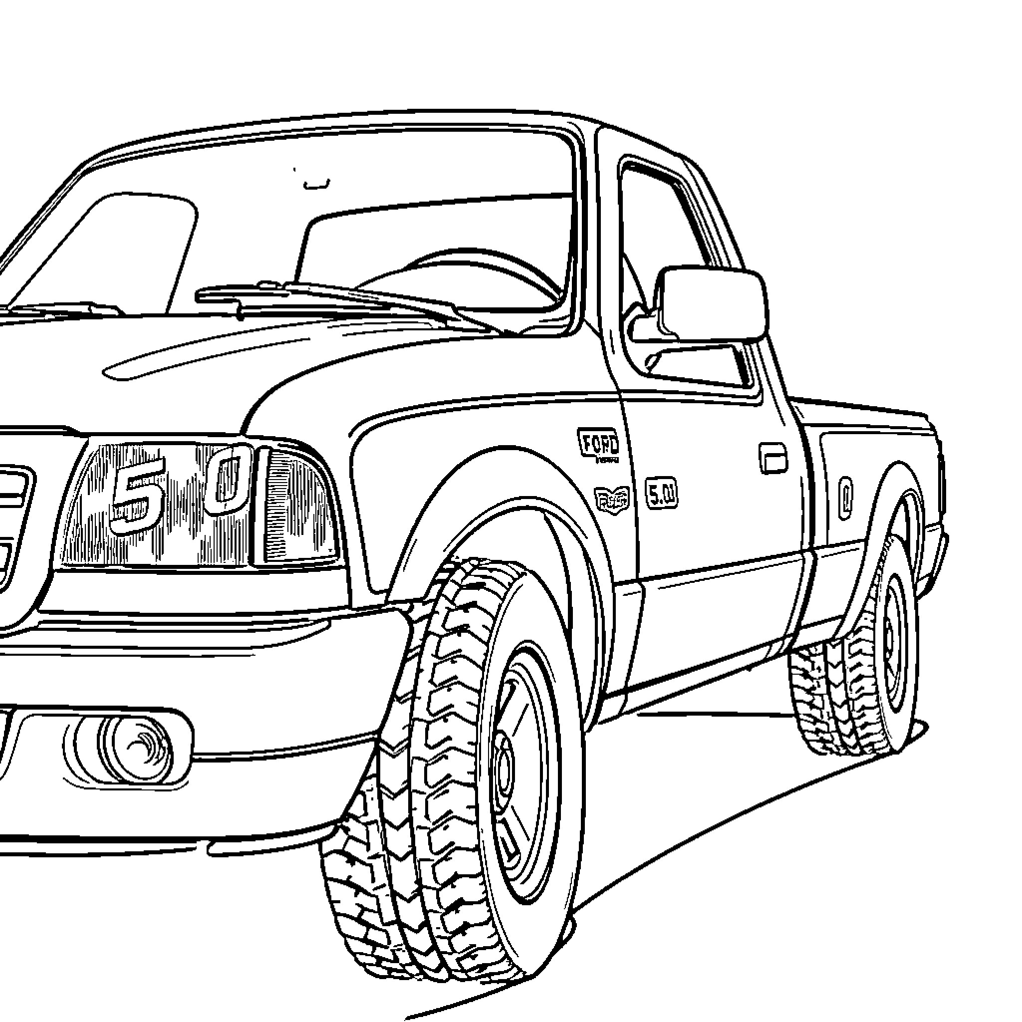 Ford Ranger pickup truck in rugged outdoor setting Coloring Page (free black-and-white line drawing printable PDF for all, from beginners to advanced learners, including children, teens, adults, and seniors)