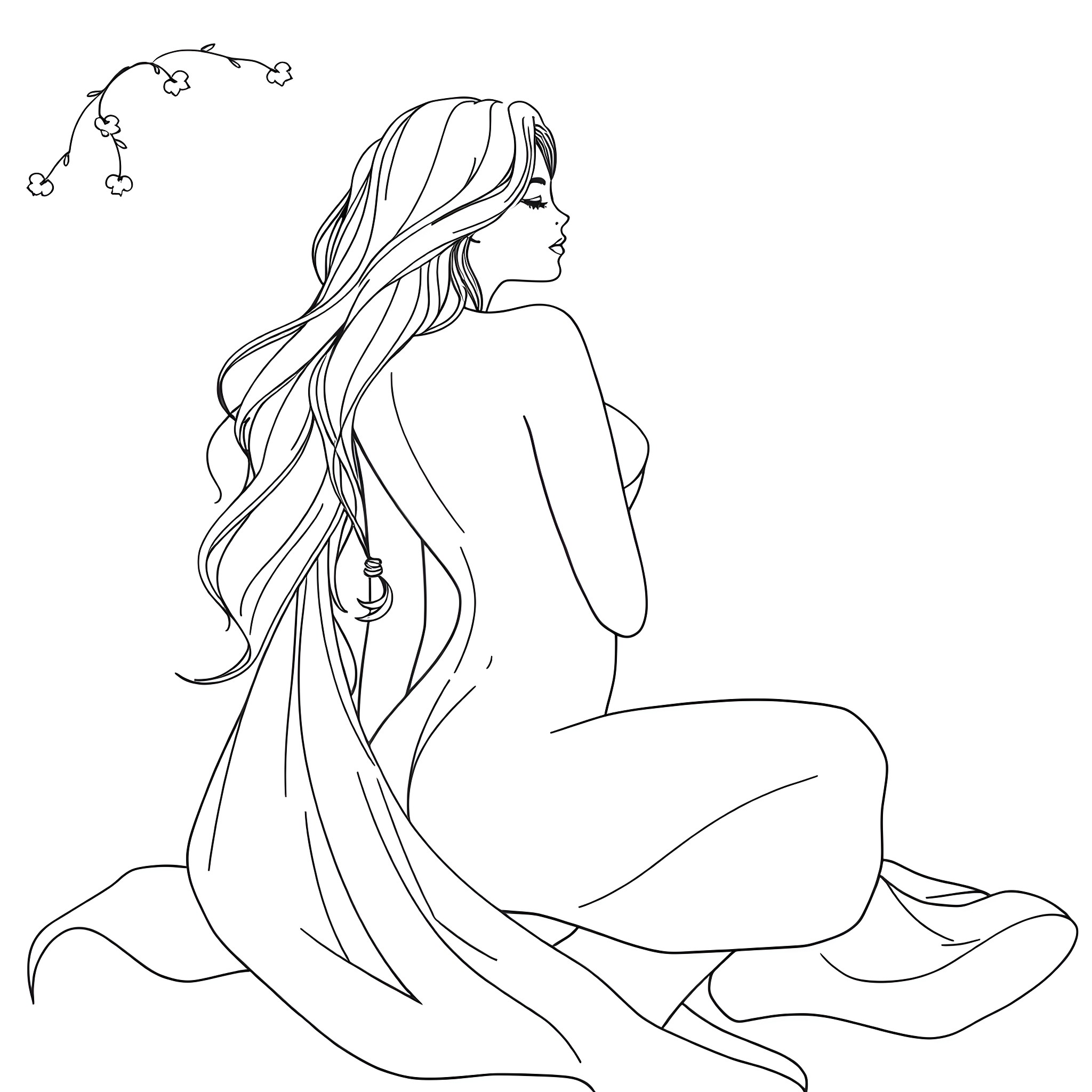 Woman admiring the night sky Coloring Page (free black-and-white line drawing printable PDF for all, from beginners to advanced learners, including children, teens, adults, and seniors)