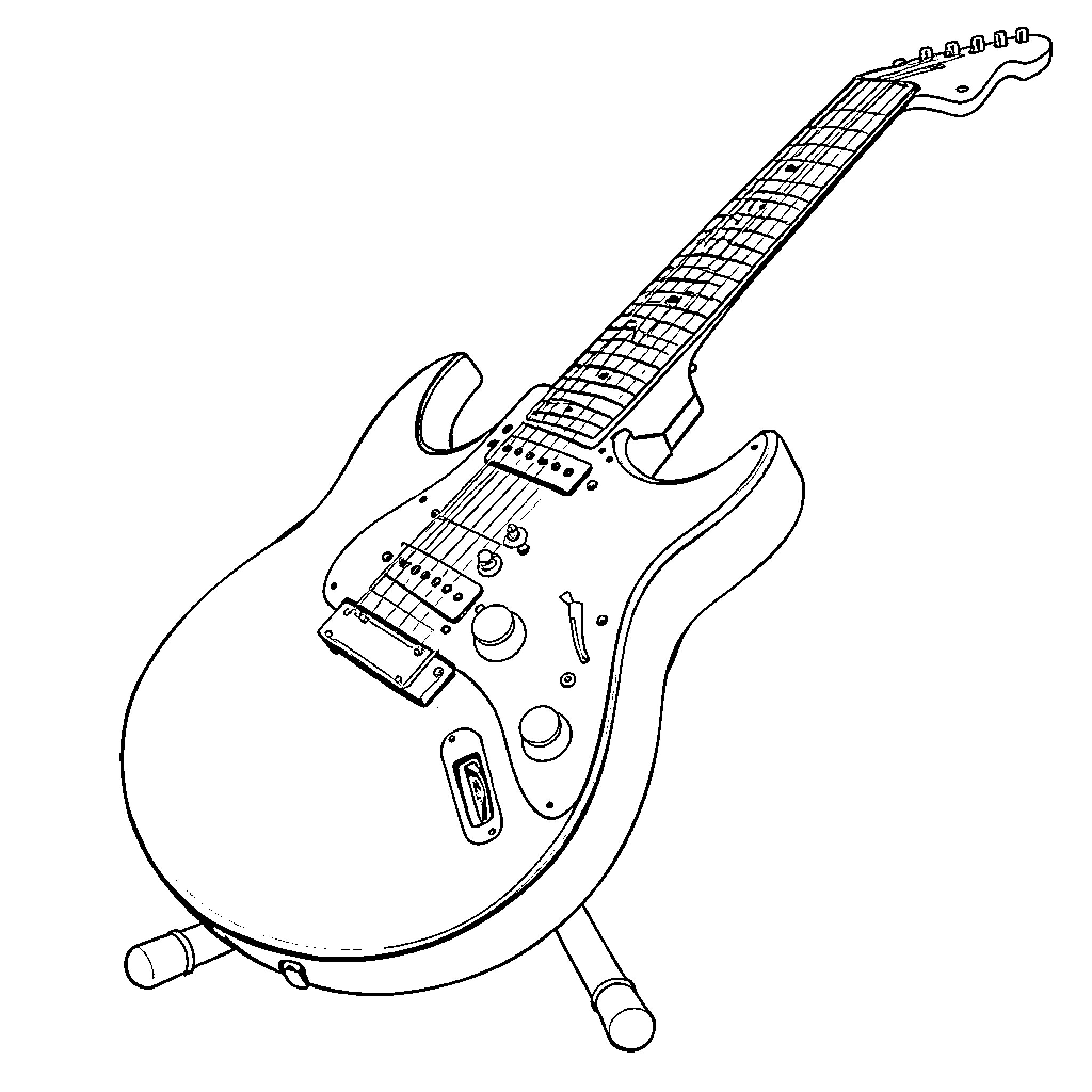 Electric Guitar with detailed components Coloring Page (free black-and-white line drawing printable PDF for all, from beginners to advanced learners, including children, teens, adults, and seniors)