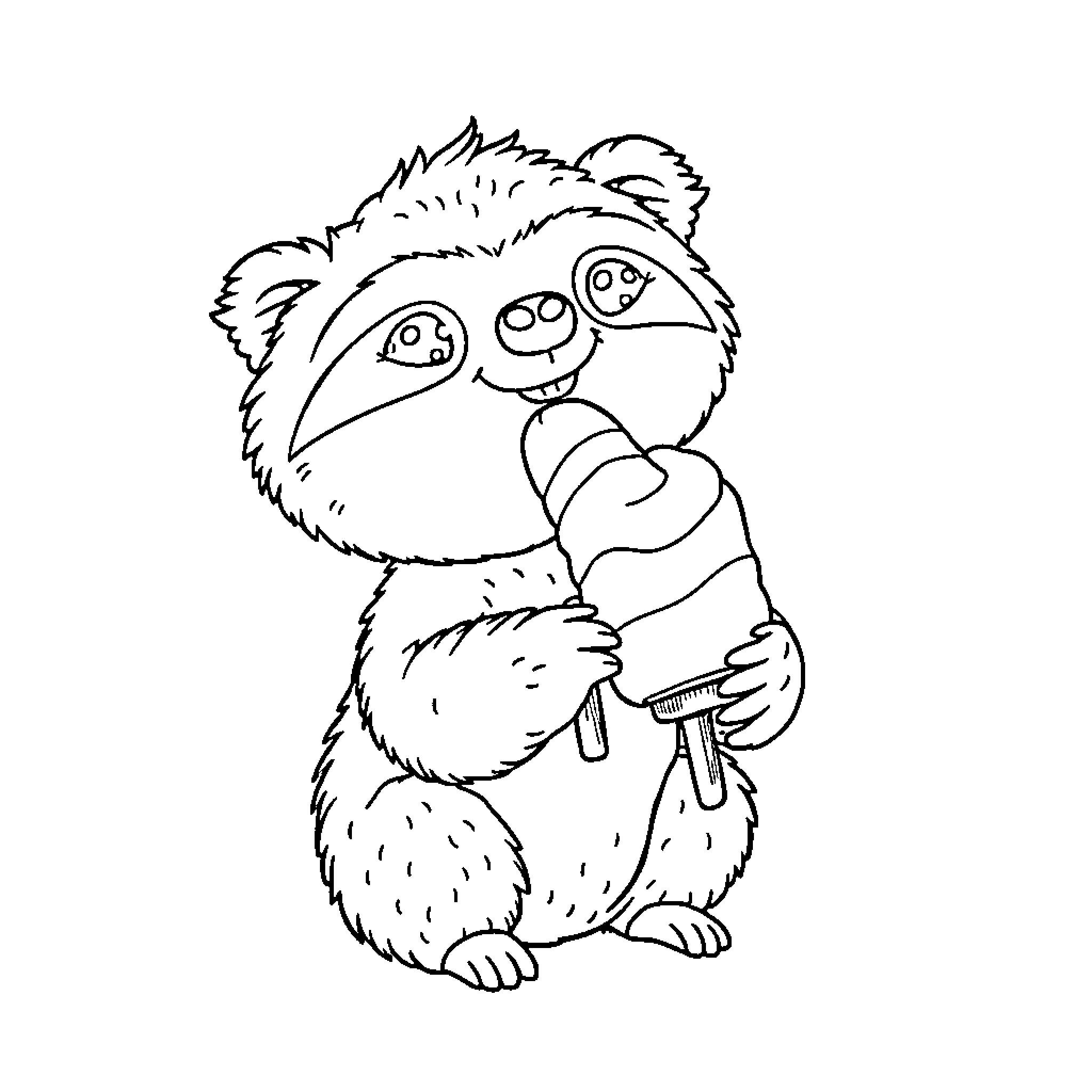 Sloth Holding Magnifying Glass Coloring Page (free black-and-white line drawing printable PDF for all, from beginners to advanced learners, including children, teens, adults, and seniors)