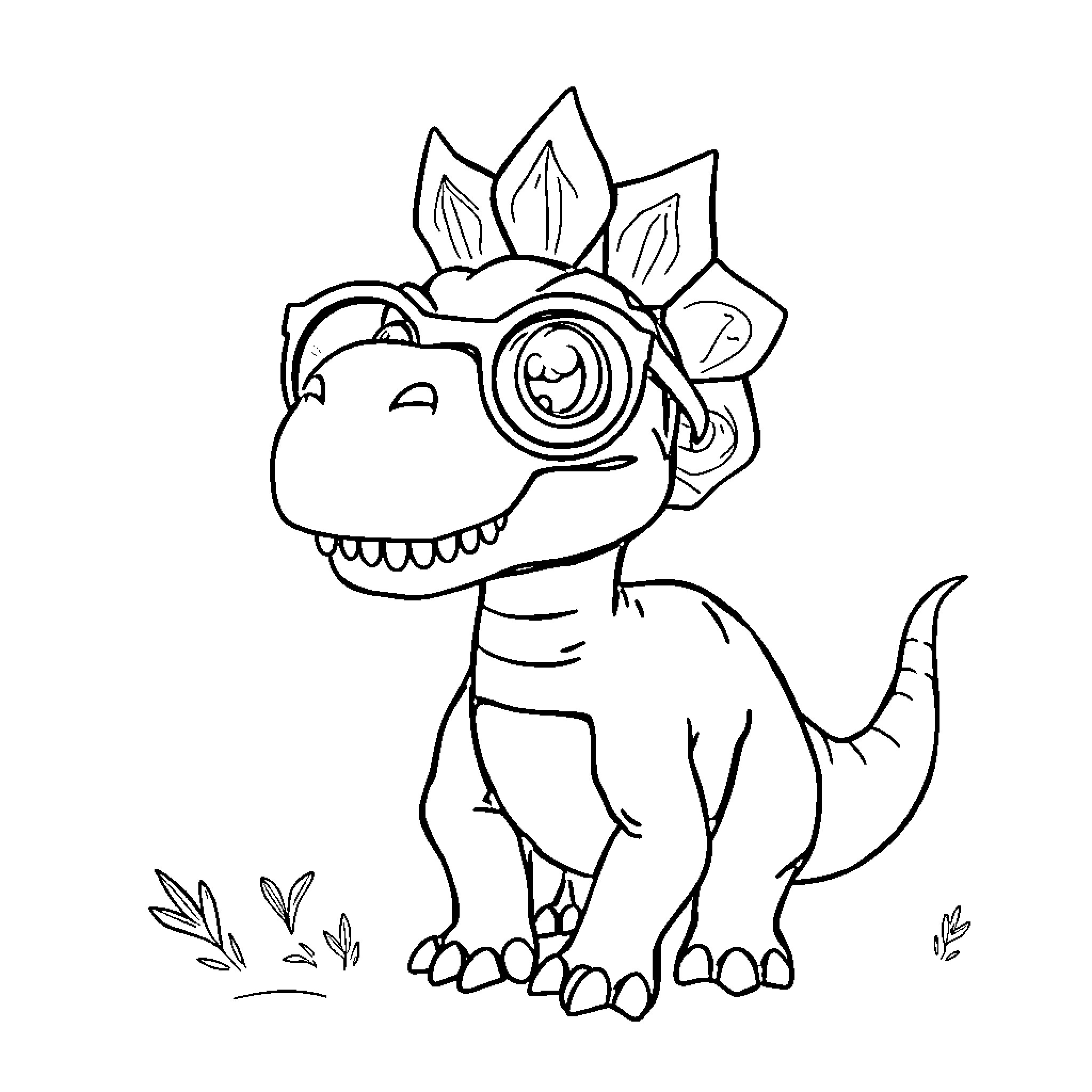 Dinosaur with Floral Crown Coloring Page (free black-and-white line drawing printable PDF for all, from beginners to advanced learners, including children, teens, adults, and seniors)