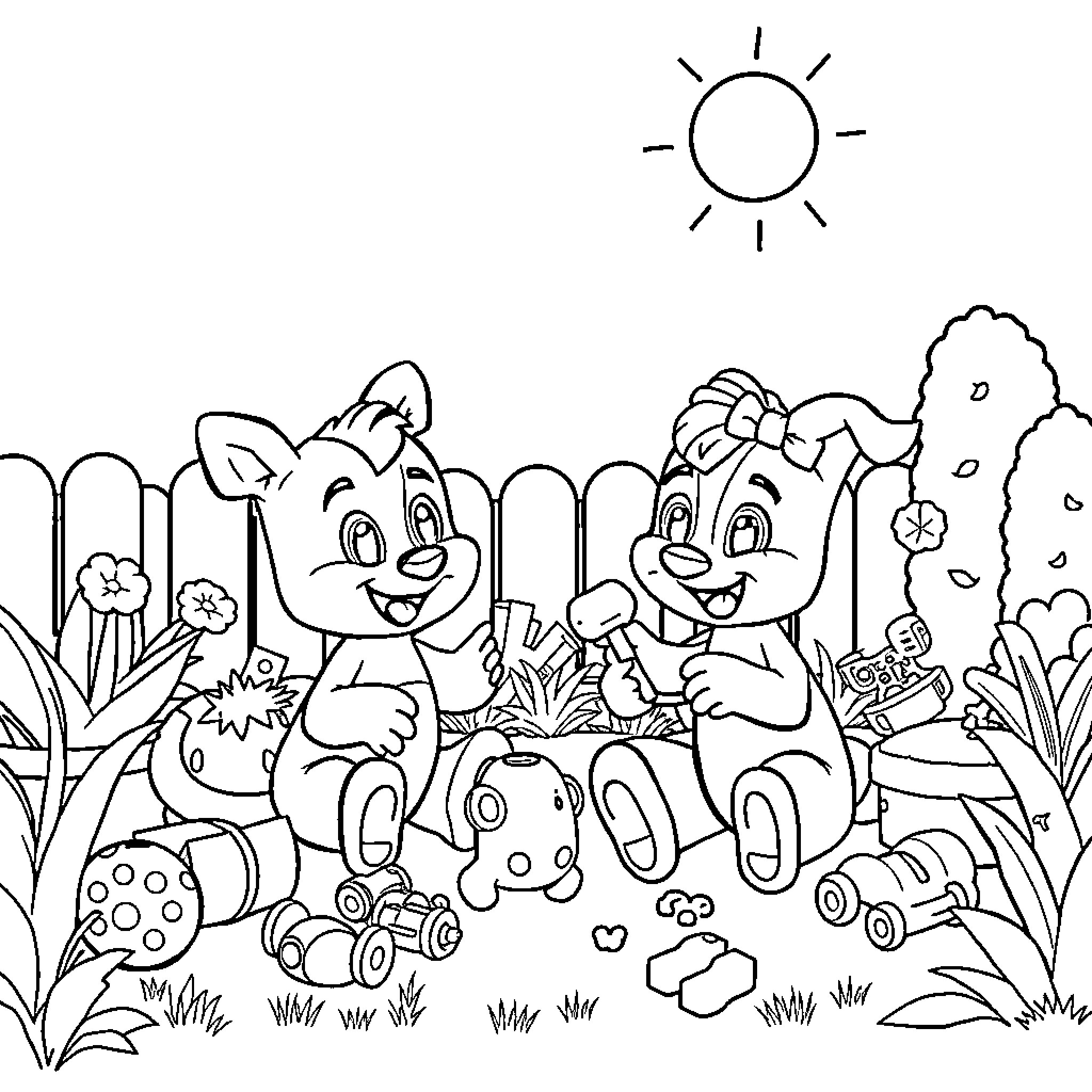 Bingo time for playful cartoon animals Coloring Page (free black-and-white line drawing printable PDF for all, from beginners to advanced learners, including children, teens, adults, and seniors)