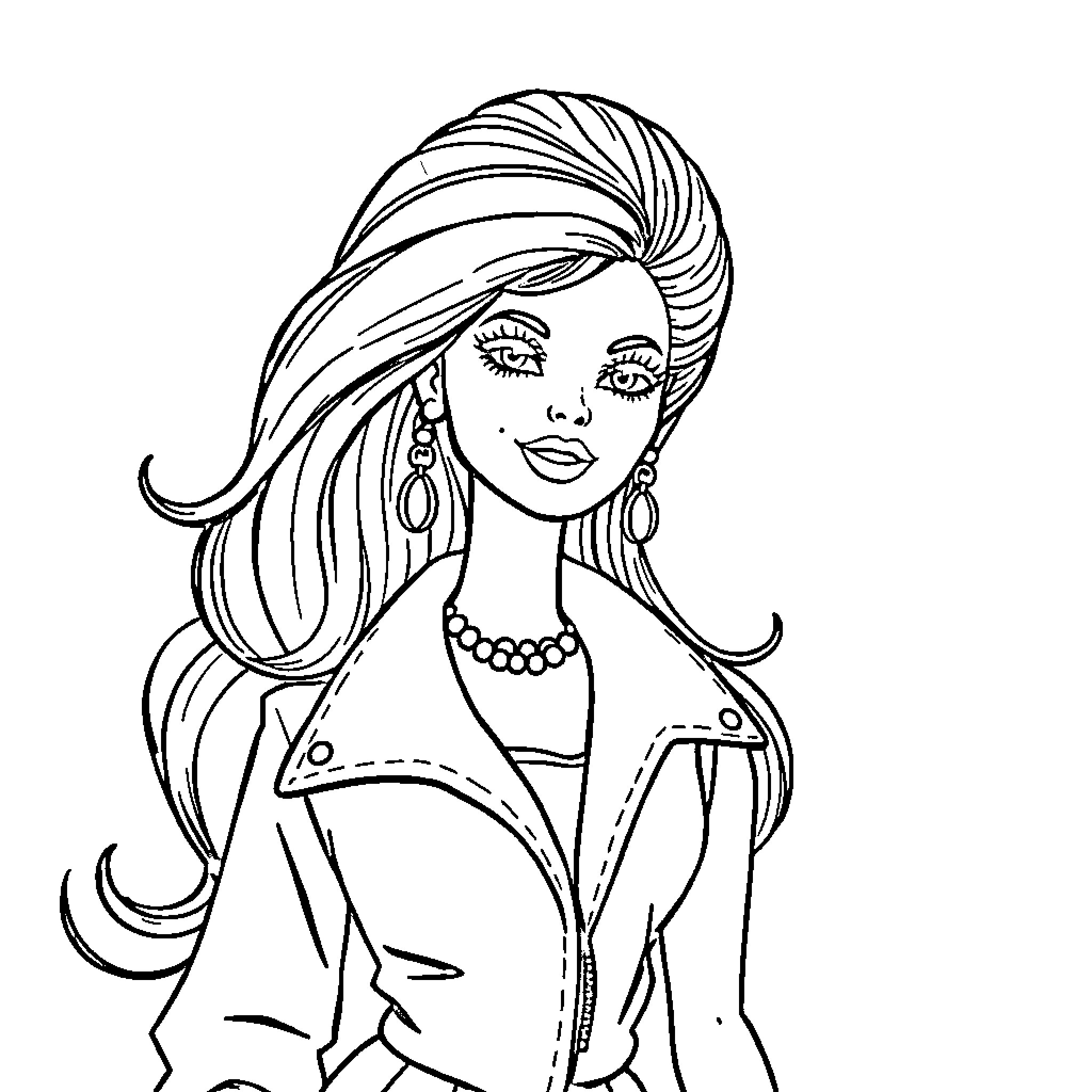 Barbie striking a stylish pose Coloring Page (free black-and-white line drawing printable PDF for all, from beginners to advanced learners, including children, teens, adults, and seniors)