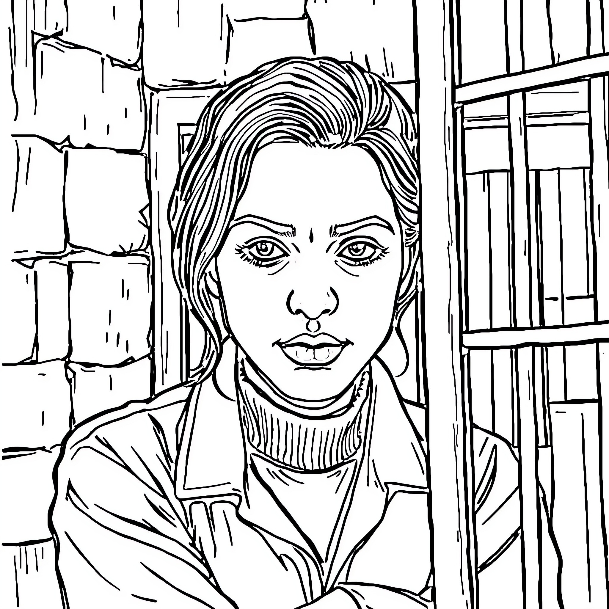 Research Assistant assessing a portrait sketch Coloring Page (free black-and-white line drawing printable PDF for all, from beginners to advanced learners, including children, teens, adults, and seniors)