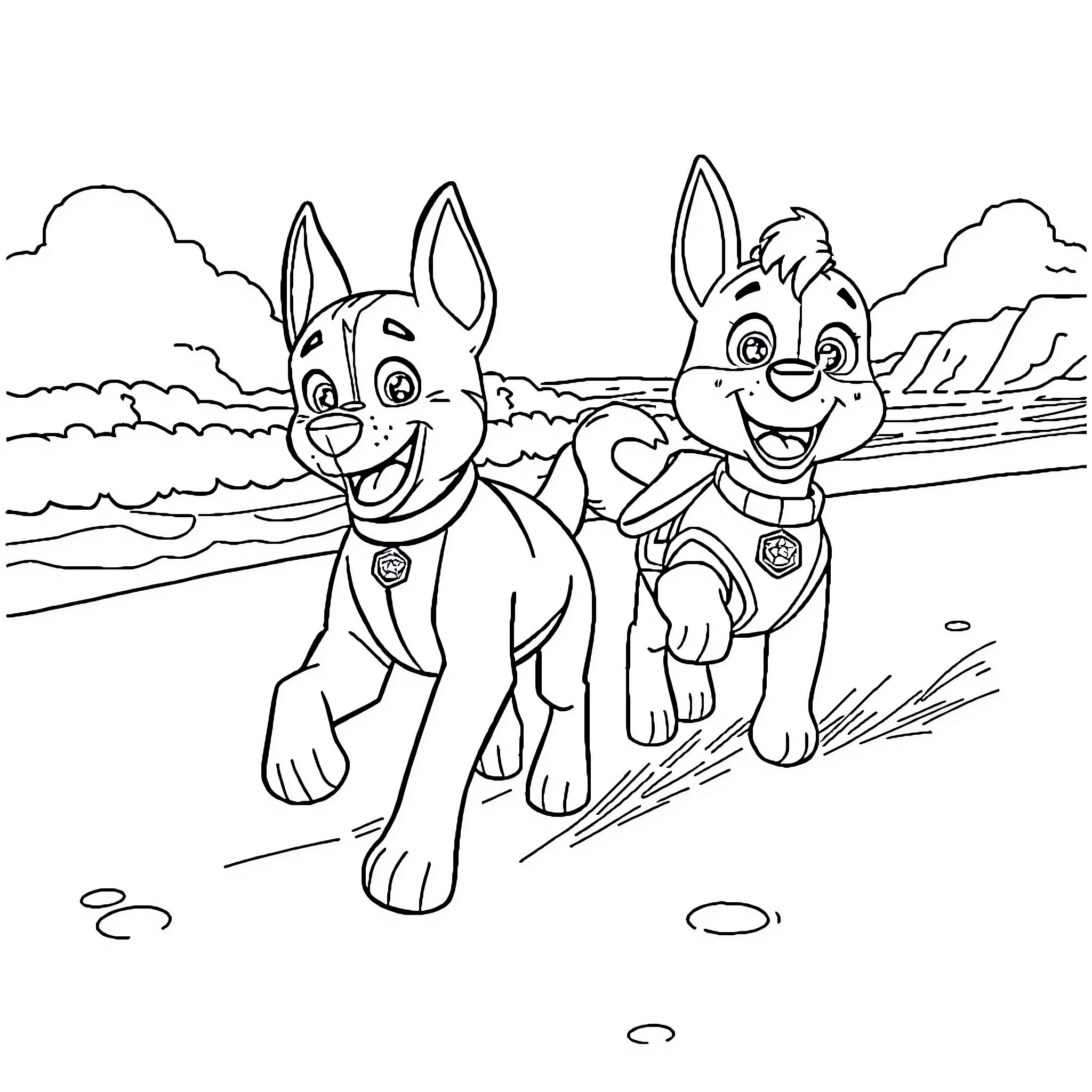 Bluey and Friends Explore the Outdoors Coloring Page (free black-and-white line drawing printable PDF for all, from beginners to advanced learners, including children, teens, adults, and seniors)