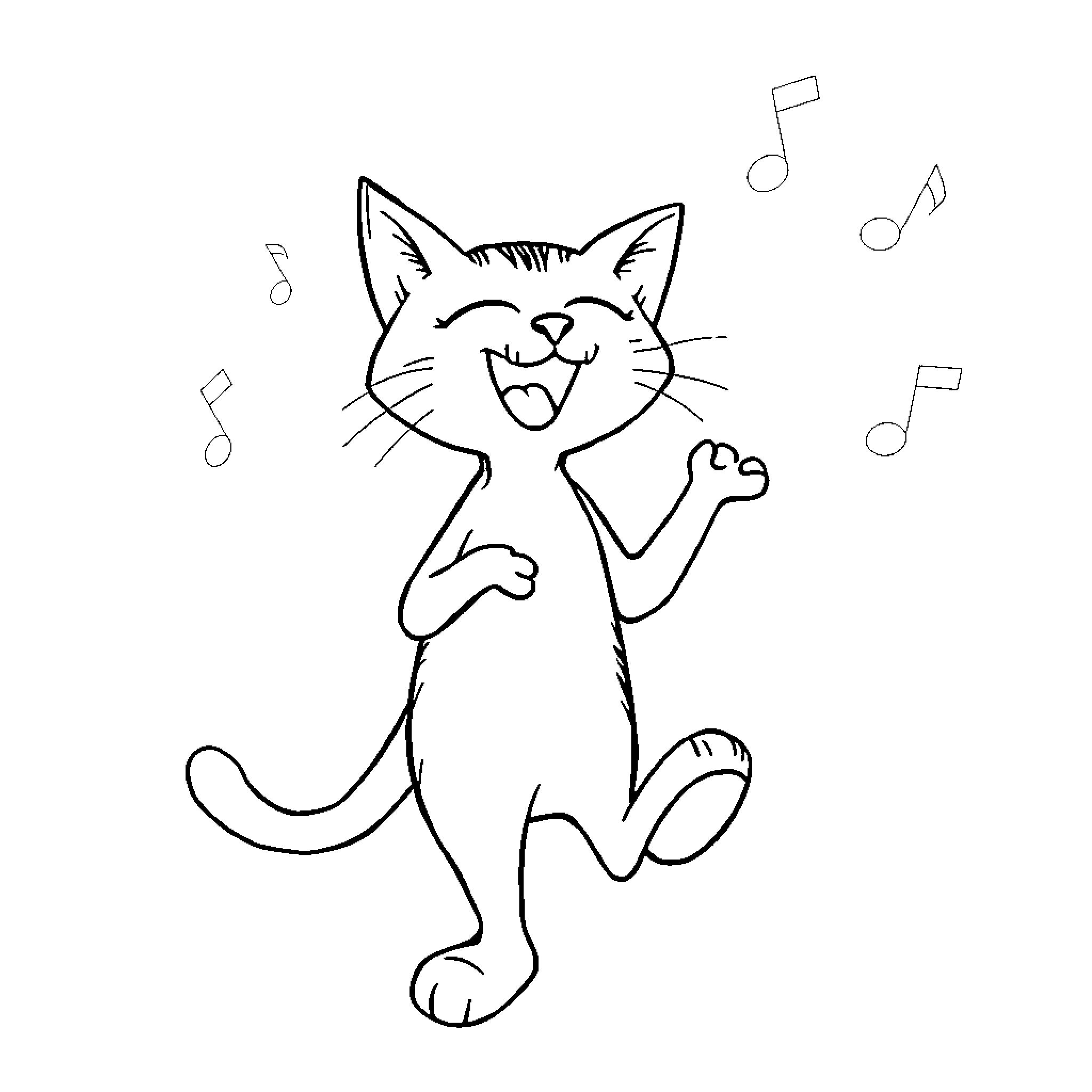 Pete the Singing Cat Coloring Page (free black-and-white line drawing printable PDF for all, from beginners to advanced learners, including children, teens, adults, and seniors)