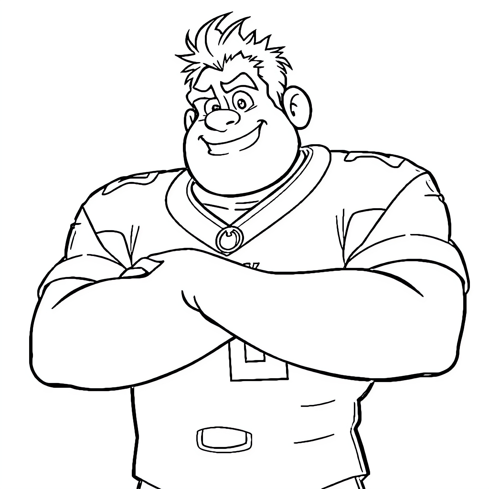 Wreck it Ralph with confident pose and expression Coloring Page (free black-and-white line drawing printable PDF for all, from beginners to advanced learners, including children, teens, adults, and seniors)