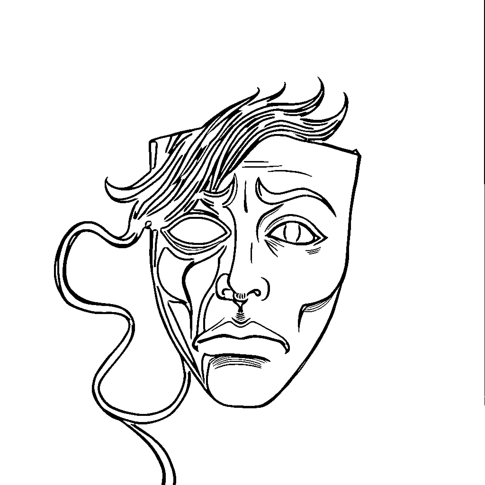 Mask of Expressive Emotions Coloring Page (free black-and-white line drawing printable PDF for all, from beginners to advanced learners, including children, teens, adults, and seniors)