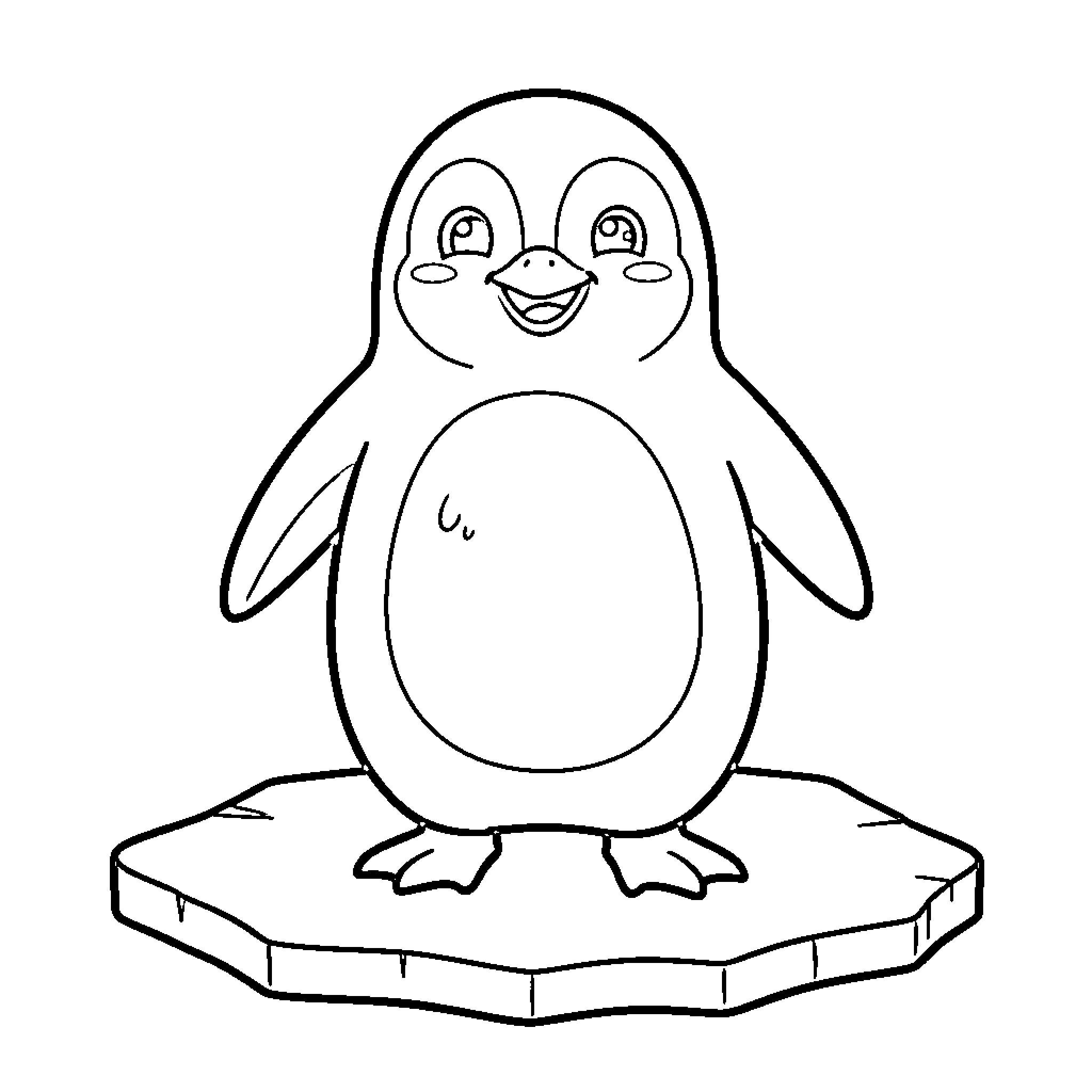 Penguin on an iceberg Coloring Page (free black-and-white line drawing printable PDF for all, from beginners to advanced learners, including children, teens, adults, and seniors)