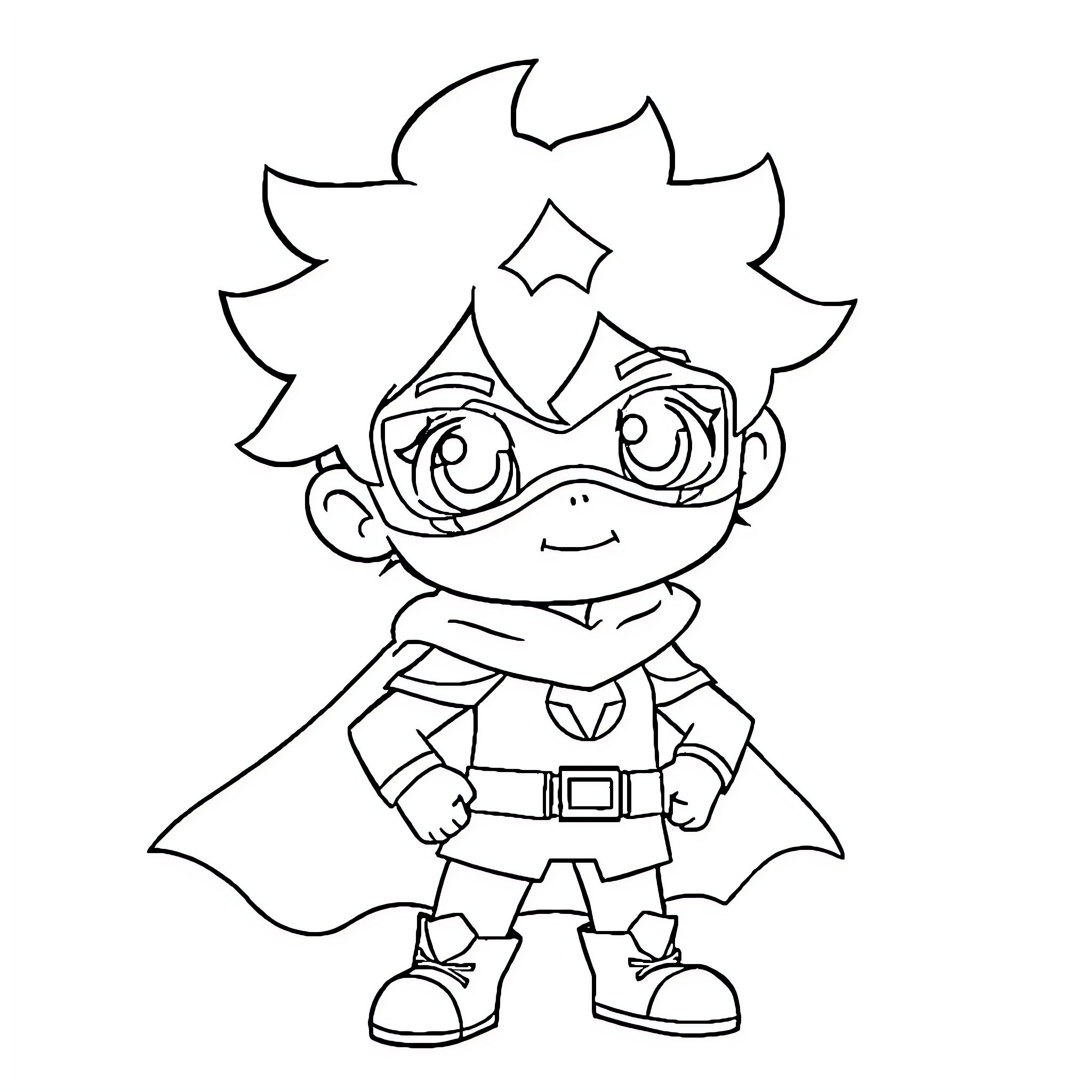 Deku in heroic costume and expression Coloring Page (free black-and-white line drawing printable PDF for all, from beginners to advanced learners, including children, teens, adults, and seniors)