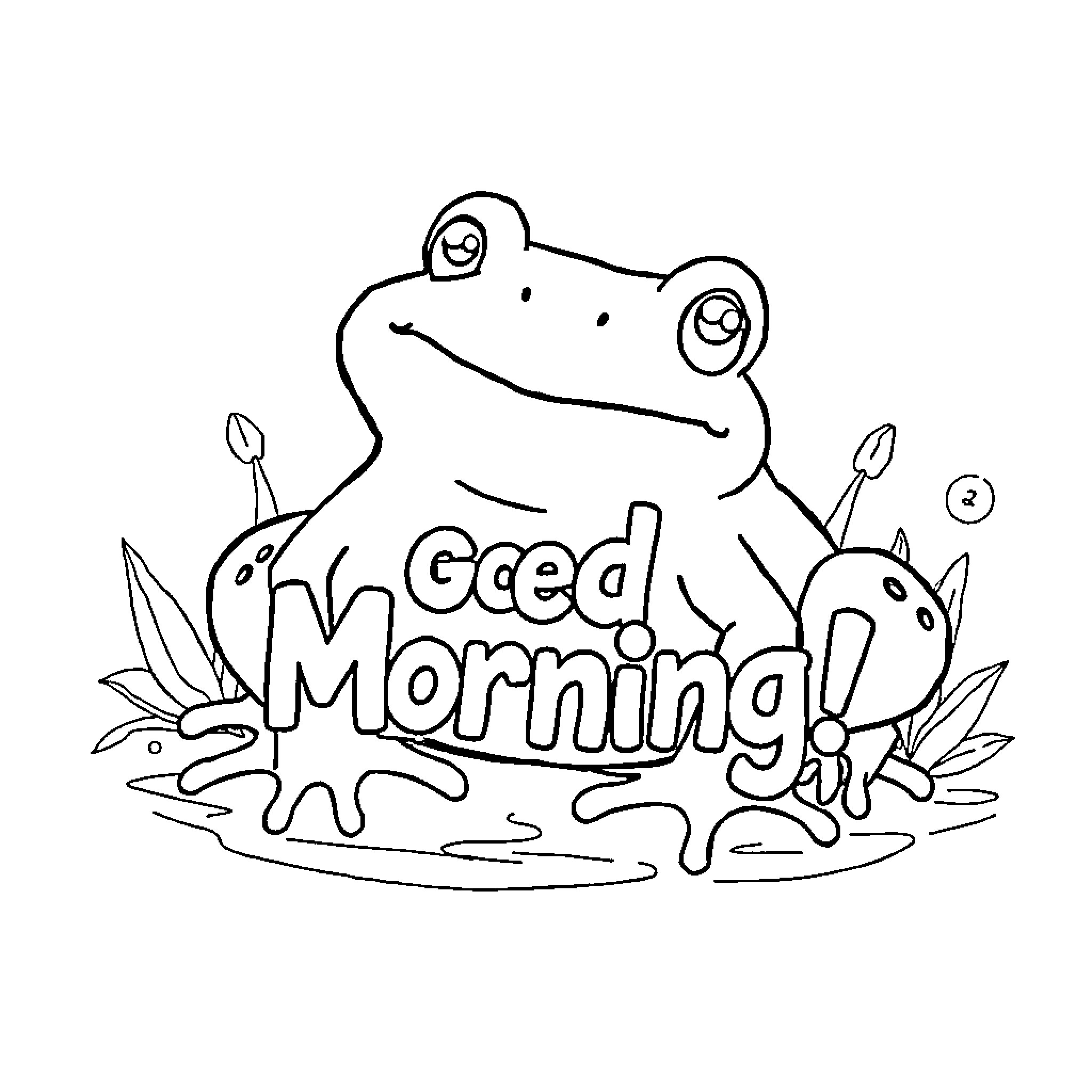 Frog greeting a good morning Coloring Page (free black-and-white line drawing printable PDF for all, from beginners to advanced learners, including children, teens, adults, and seniors)