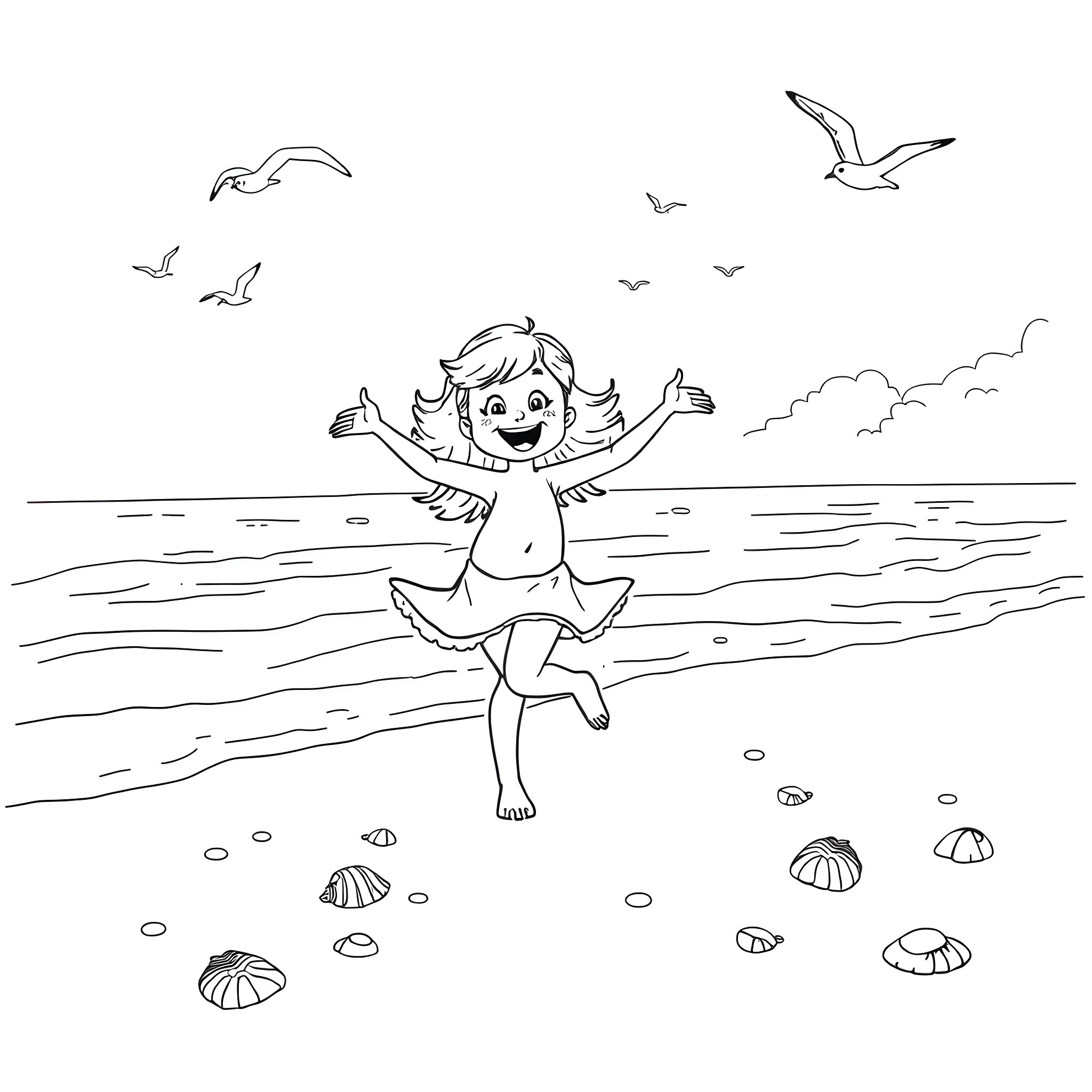 Bluey's Beachside Adventure Coloring Page (free black-and-white line drawing printable PDF for all, from beginners to advanced learners, including children, teens, adults, and seniors)