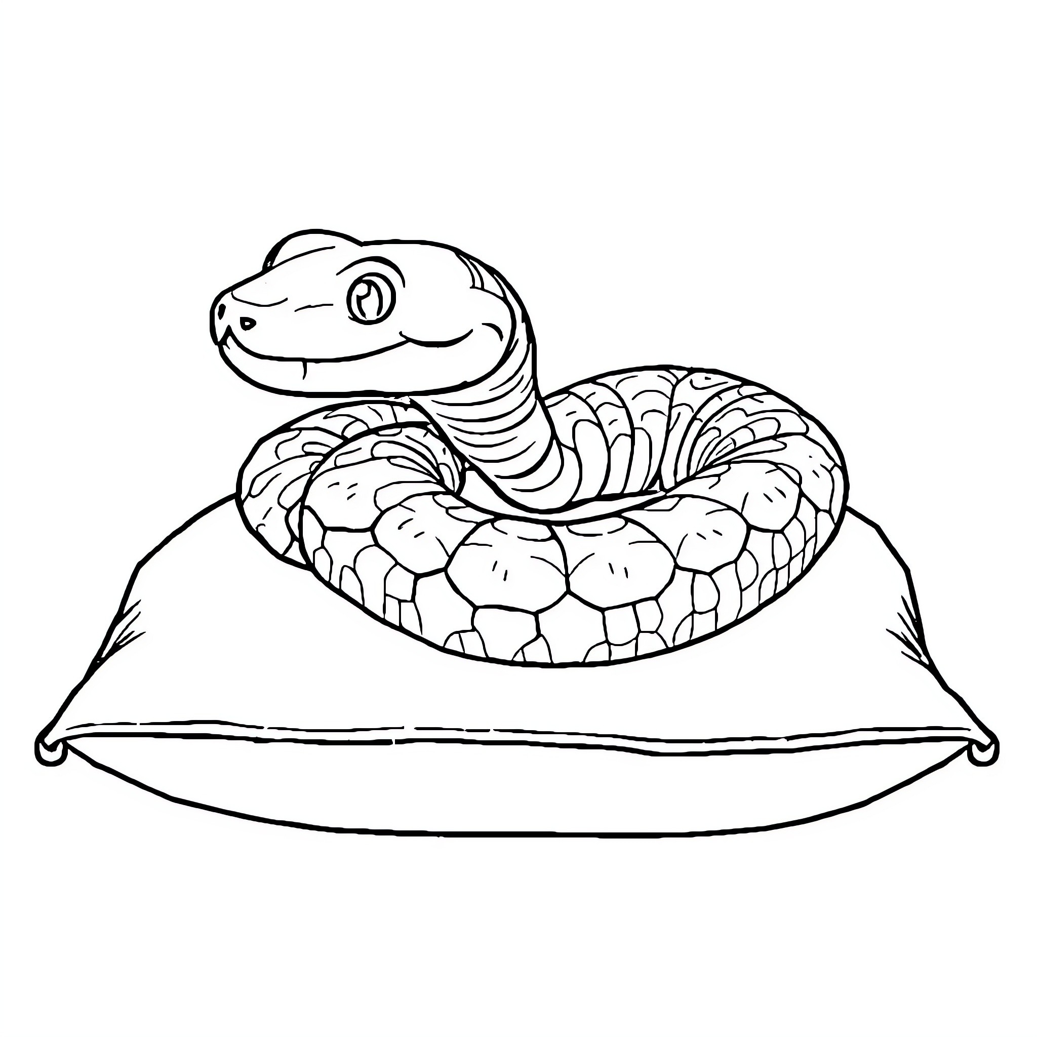 Corn Snake Resting Comfortably on Cushion Coloring Page (free black-and-white line drawing printable PDF for all, from beginners to advanced learners, including children, teens, adults, and seniors)