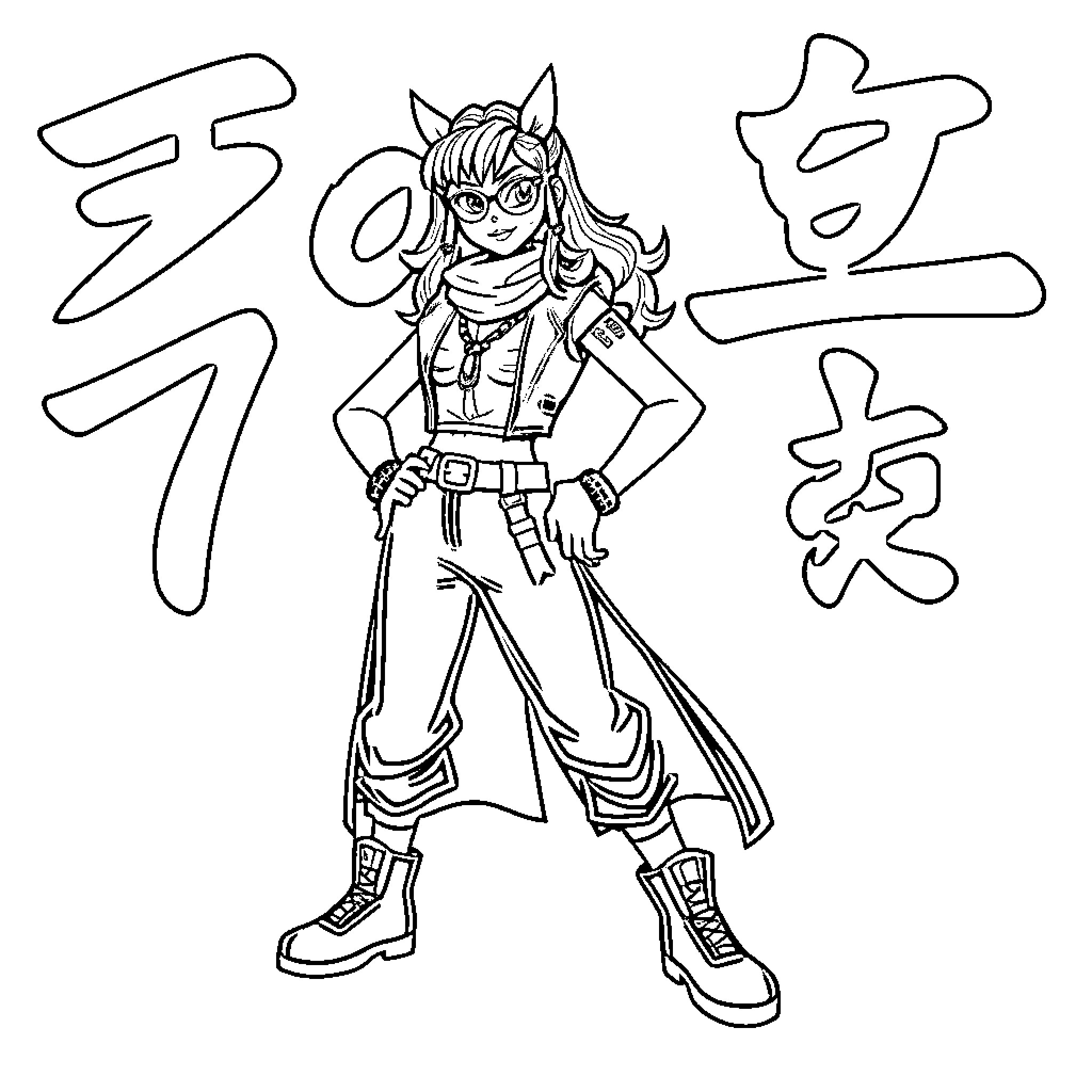 Yozma - Anime-style character in action pose Coloring Page (free black-and-white line drawing printable PDF for all, from beginners to advanced learners, including children, teens, adults, and seniors)
