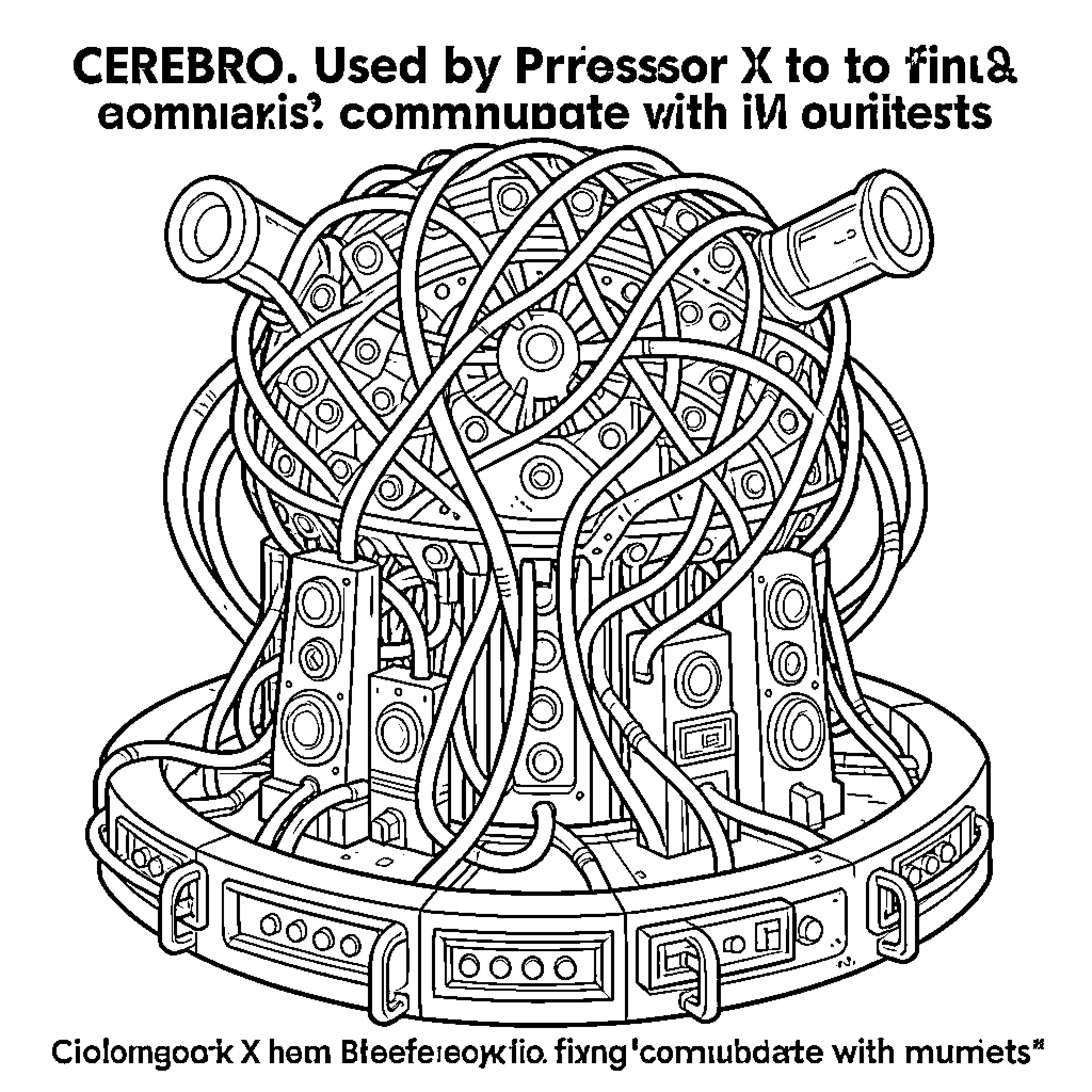 Cerebro: Used by Prresssor X to to Communicate with Mutants Coloring Page (free black-and-white line drawing printable PDF for all, from beginners to advanced learners, including children, teens, adults, and seniors)