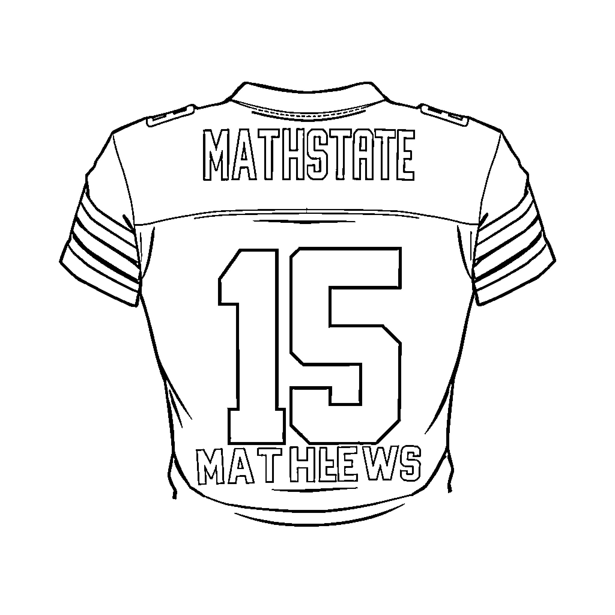 Jersey featuring Mathstate player Mathews Coloring Page (free black-and-white line drawing printable PDF for all, from beginners to advanced learners, including children, teens, adults, and seniors)