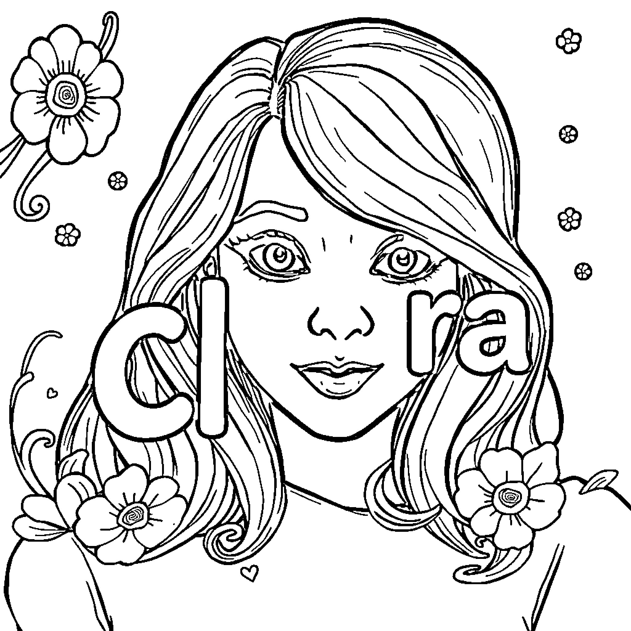 Clara's Whimsical Floral Coloring Coloring Page (free black-and-white line drawing printable PDF for all, from beginners to advanced learners, including children, teens, adults, and seniors)
