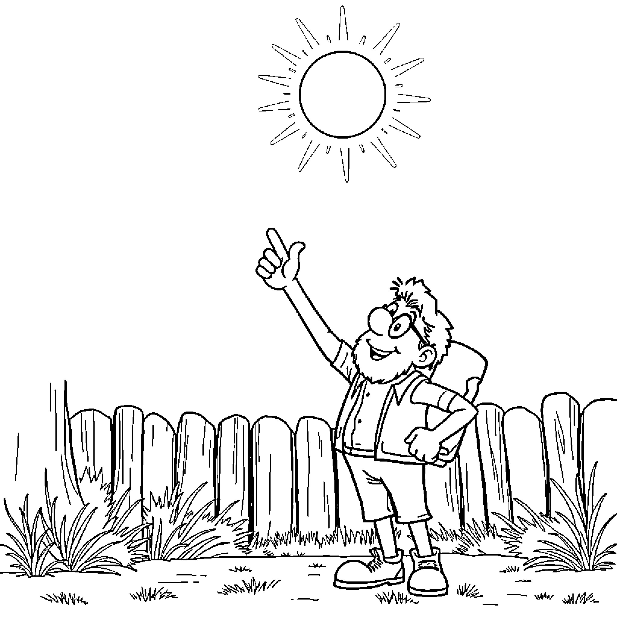 Bob Arctor making a gesture under the sun Coloring Page (free black-and-white line drawing printable PDF for all, from beginners to advanced learners, including children, teens, adults, and seniors)