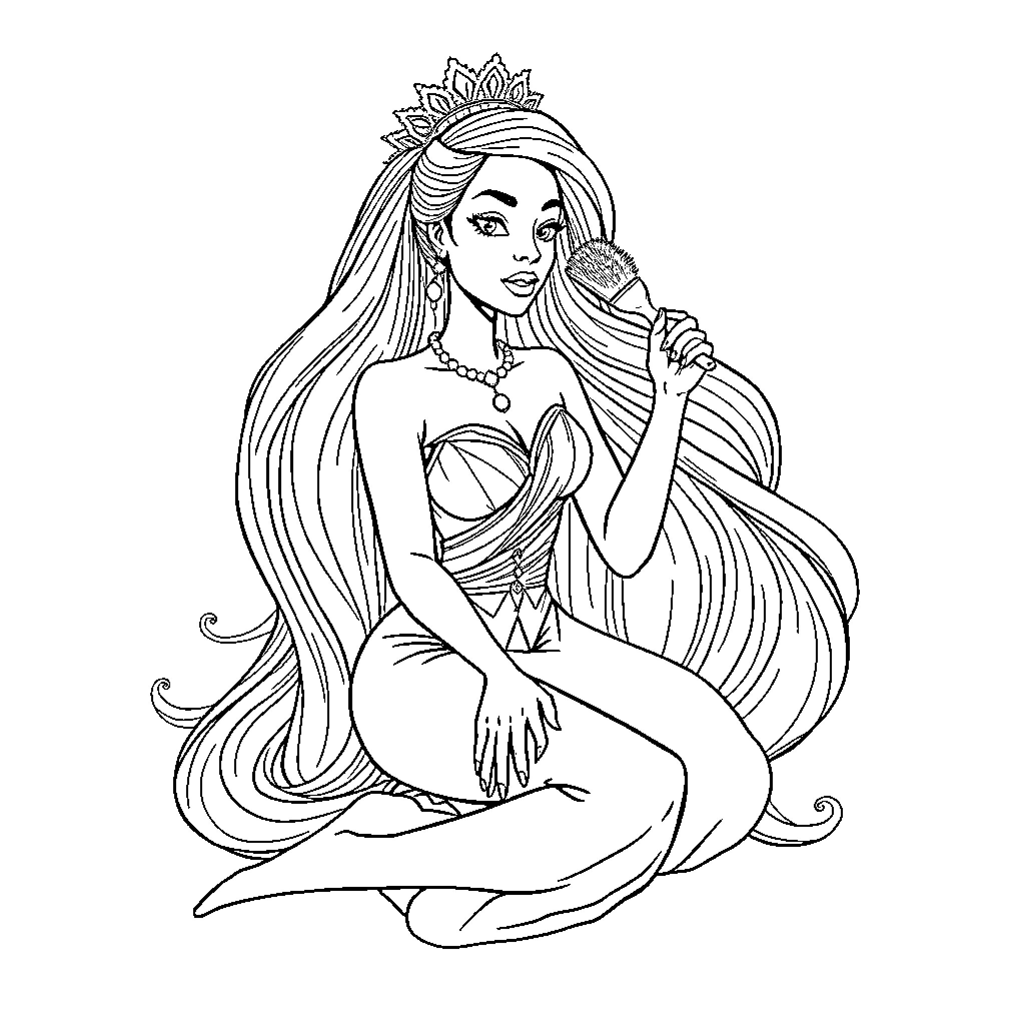 Princess in Elegant Attire Posing Gracefully Coloring Page (free black-and-white line drawing printable PDF for all, from beginners to advanced learners, including children, teens, adults, and seniors)