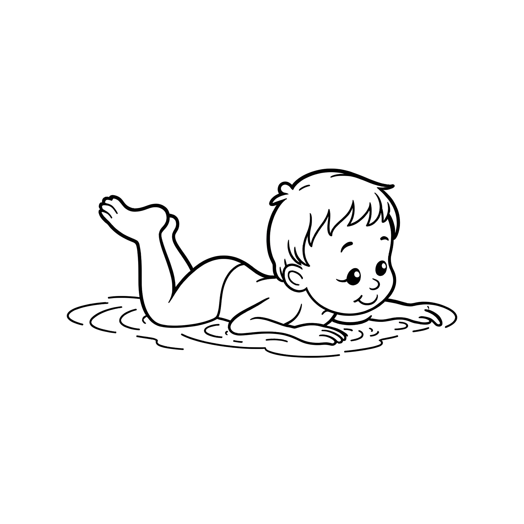 Nwa boy playing happily in the pool Coloring Page (free black-and-white line drawing printable PDF for all, from beginners to advanced learners, including children, teens, adults, and seniors)