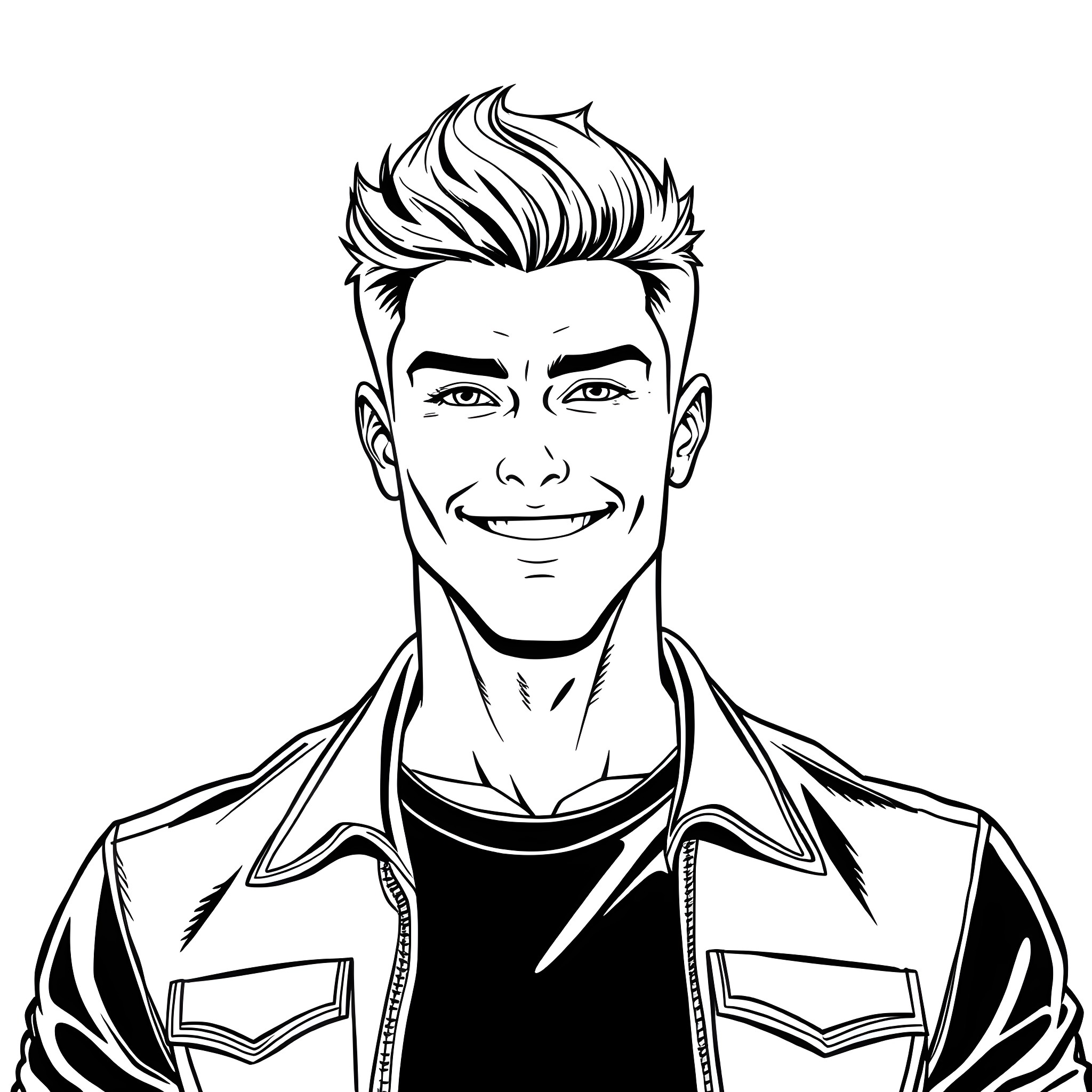 Guy with a stylish hairstyle and confident expression Coloring Page (free black-and-white line drawing printable PDF for all, from beginners to advanced learners, including children, teens, adults, and seniors)
