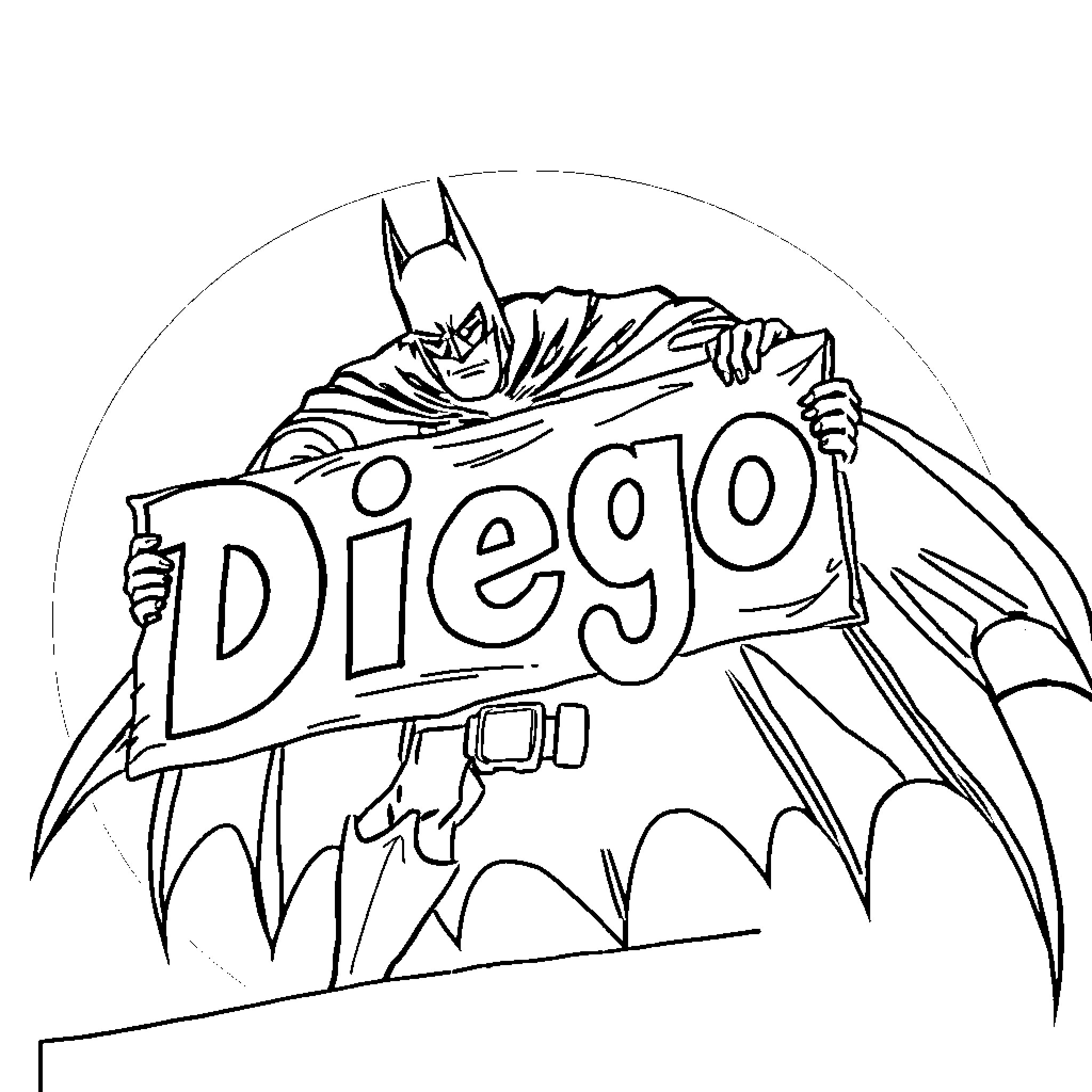 Batman protecting the city of Diego Coloring Page (free black-and-white line drawing printable PDF for all, from beginners to advanced learners, including children, teens, adults, and seniors)