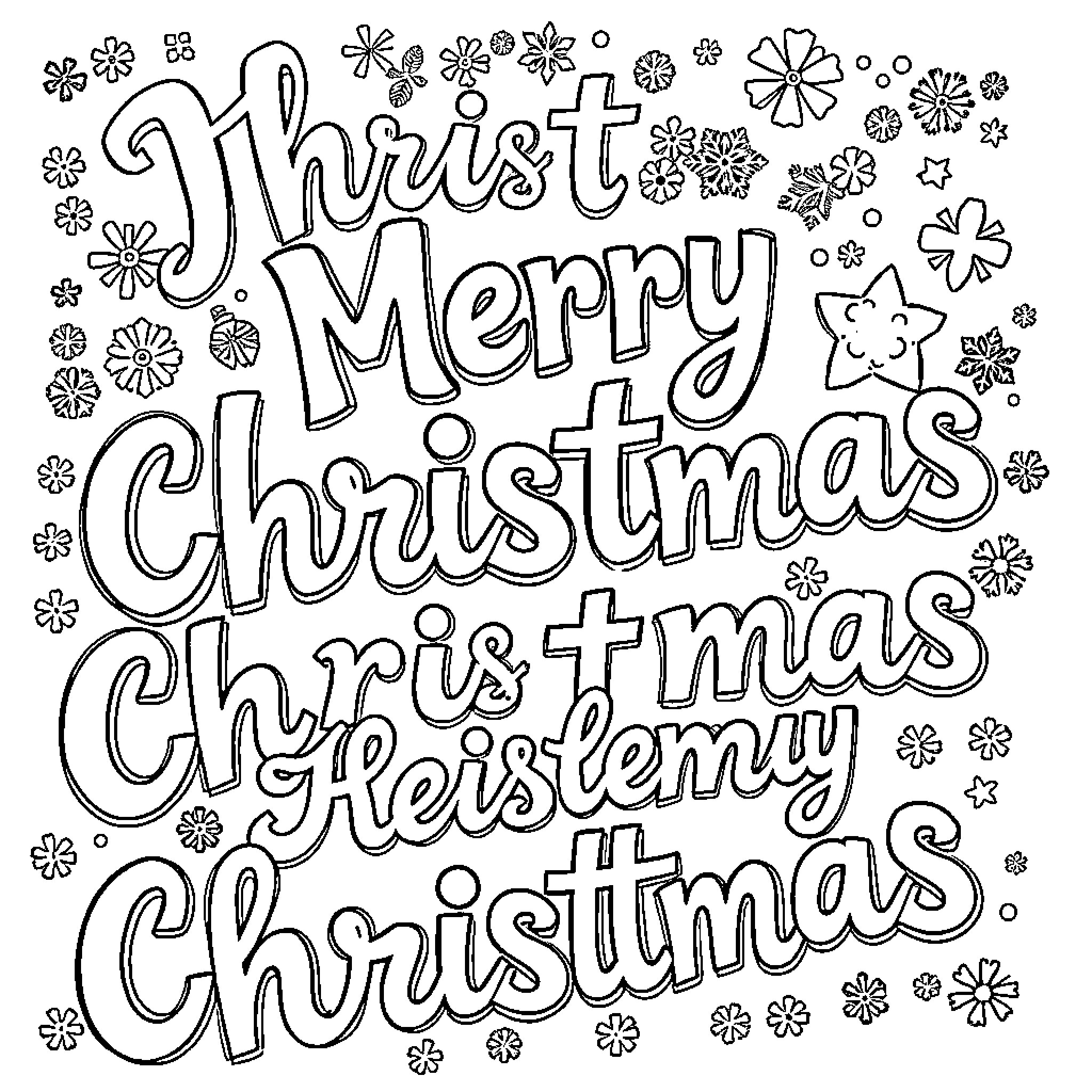Christmas greetings and holiday cheer Coloring Page (free black-and-white line drawing printable PDF for all, from beginners to advanced learners, including children, teens, adults, and seniors)