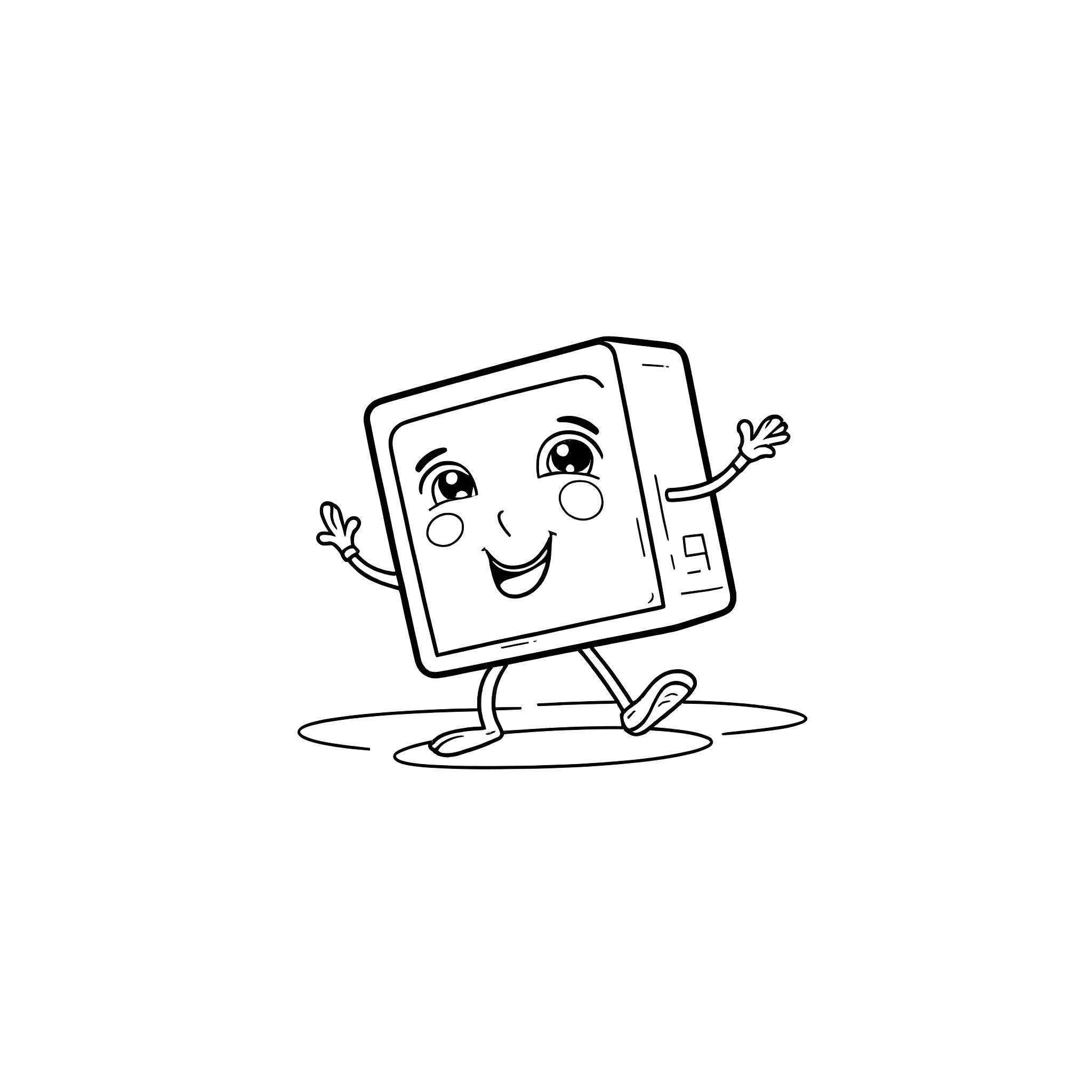 Number Block Cheerfully Moving and Waving Coloring Page (free black-and-white line drawing printable PDF for all, from beginners to advanced learners, including children, teens, adults, and seniors)