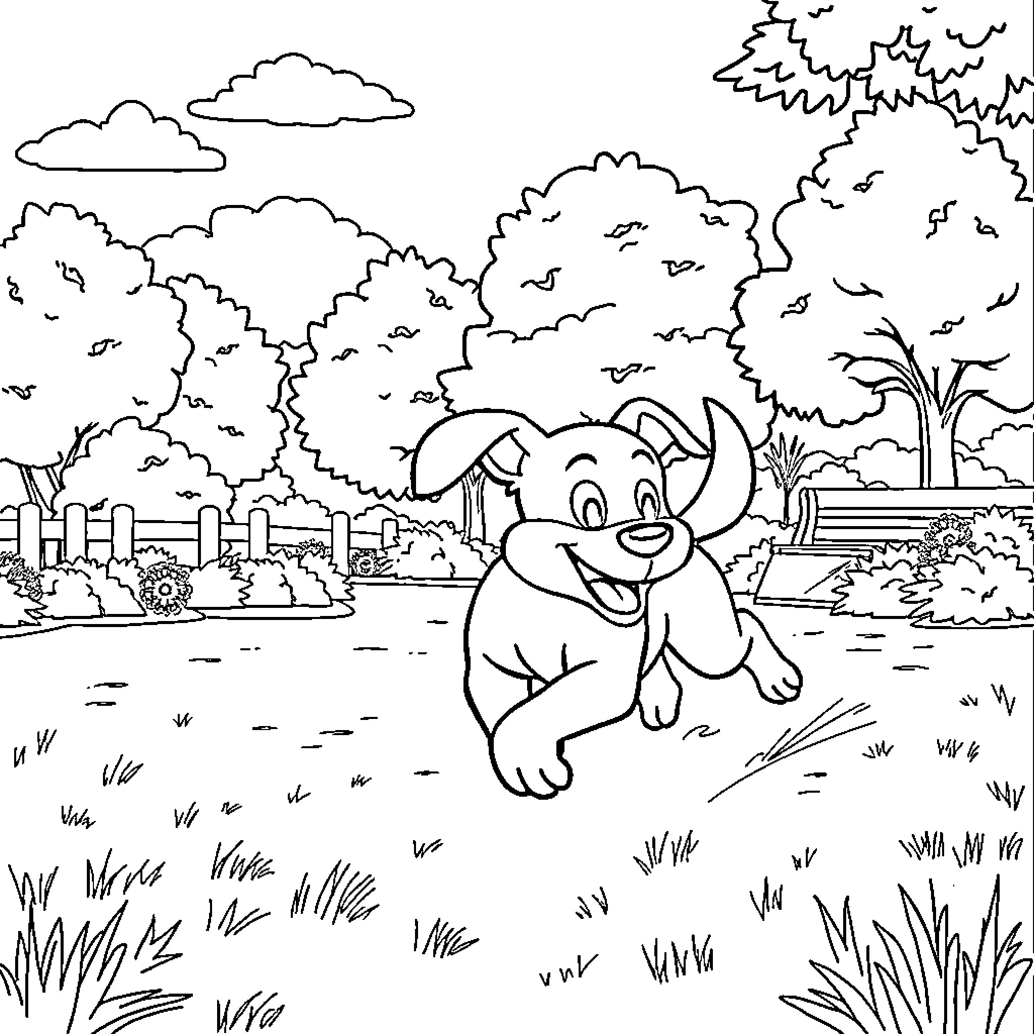 Bluey exploring the outdoors with a joyful expression Coloring Page (free black-and-white line drawing printable PDF for all, from beginners to advanced learners, including children, teens, adults, and seniors)