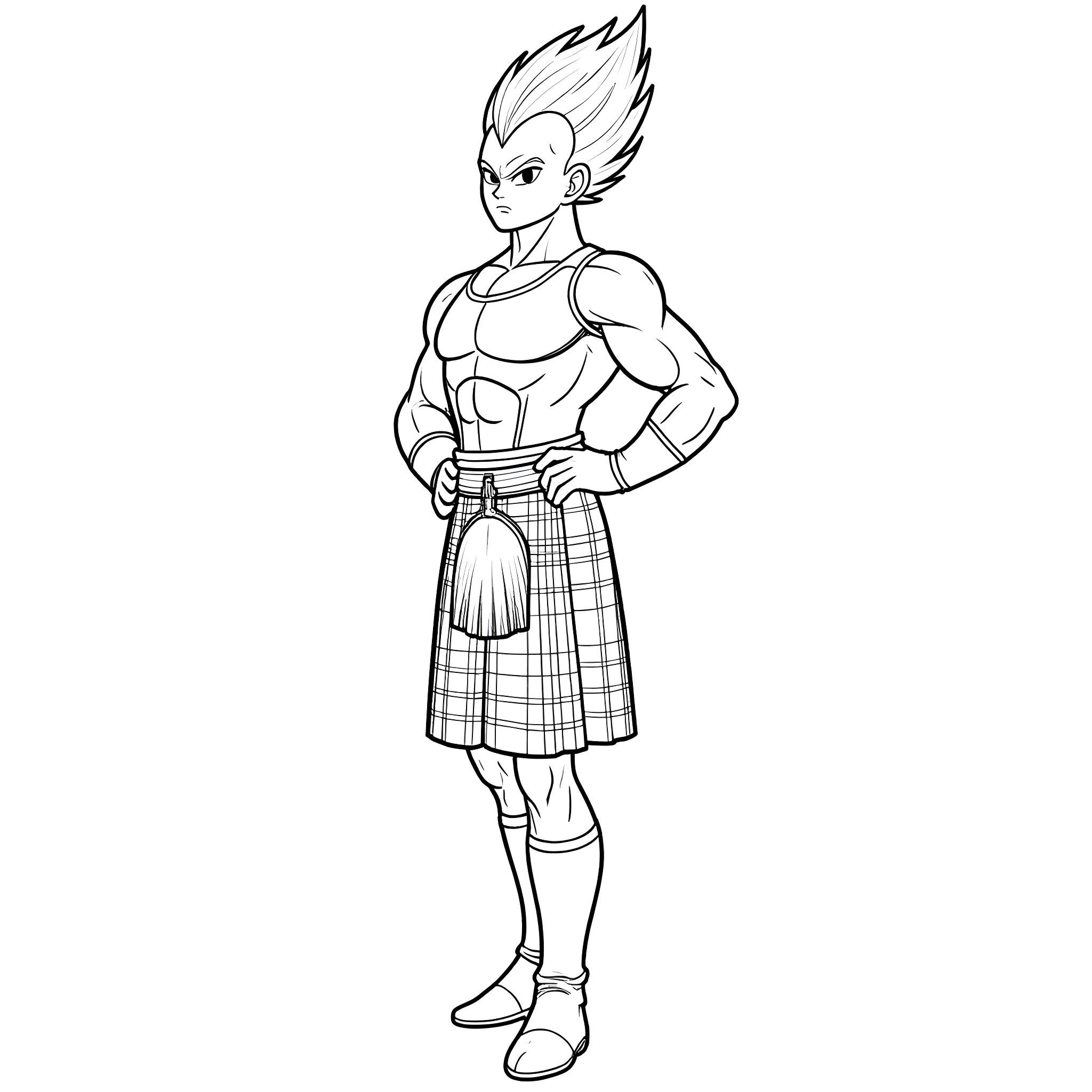 Vegeta in Fierce Fighting Stance Coloring Page (free black-and-white line drawing printable PDF for all, from beginners to advanced learners, including children, teens, adults, and seniors)