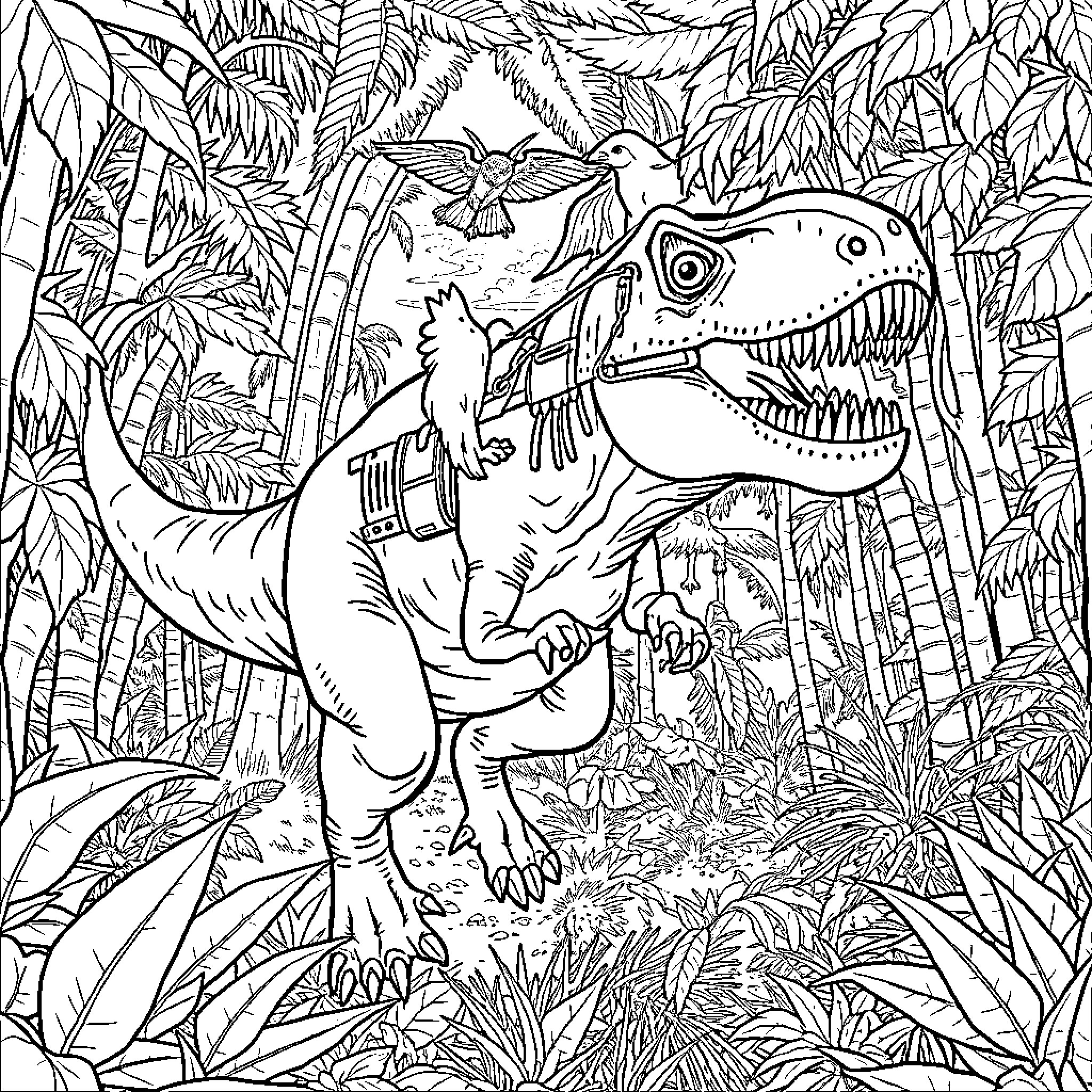 Depredador en la selva Coloring Page (free black-and-white line drawing printable PDF for all, from beginners to advanced learners, including children, teens, adults, and seniors)