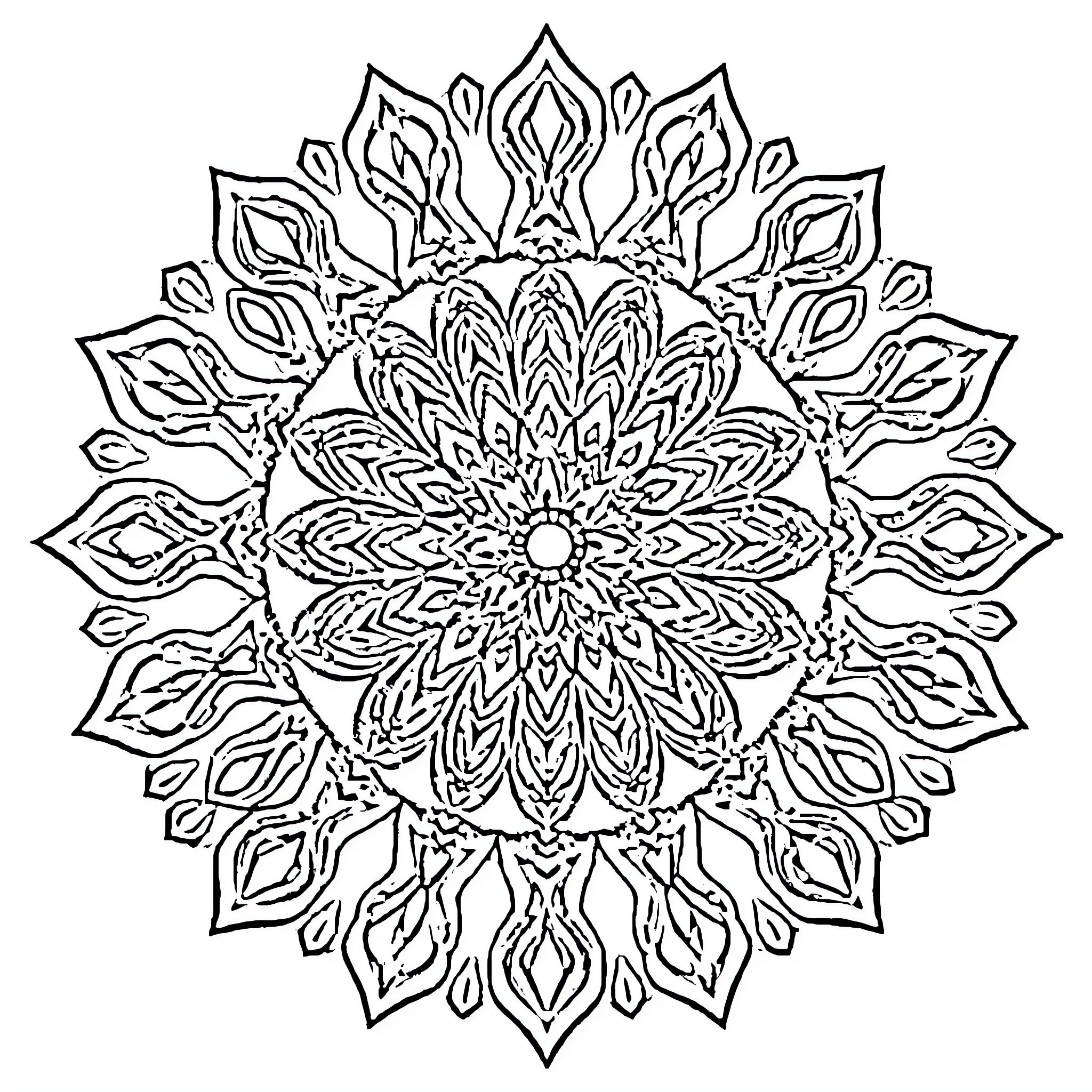 Mandala with intricate floral pattern Coloring Page (free black-and-white line drawing printable PDF for all, from beginners to advanced learners, including children, teens, adults, and seniors)