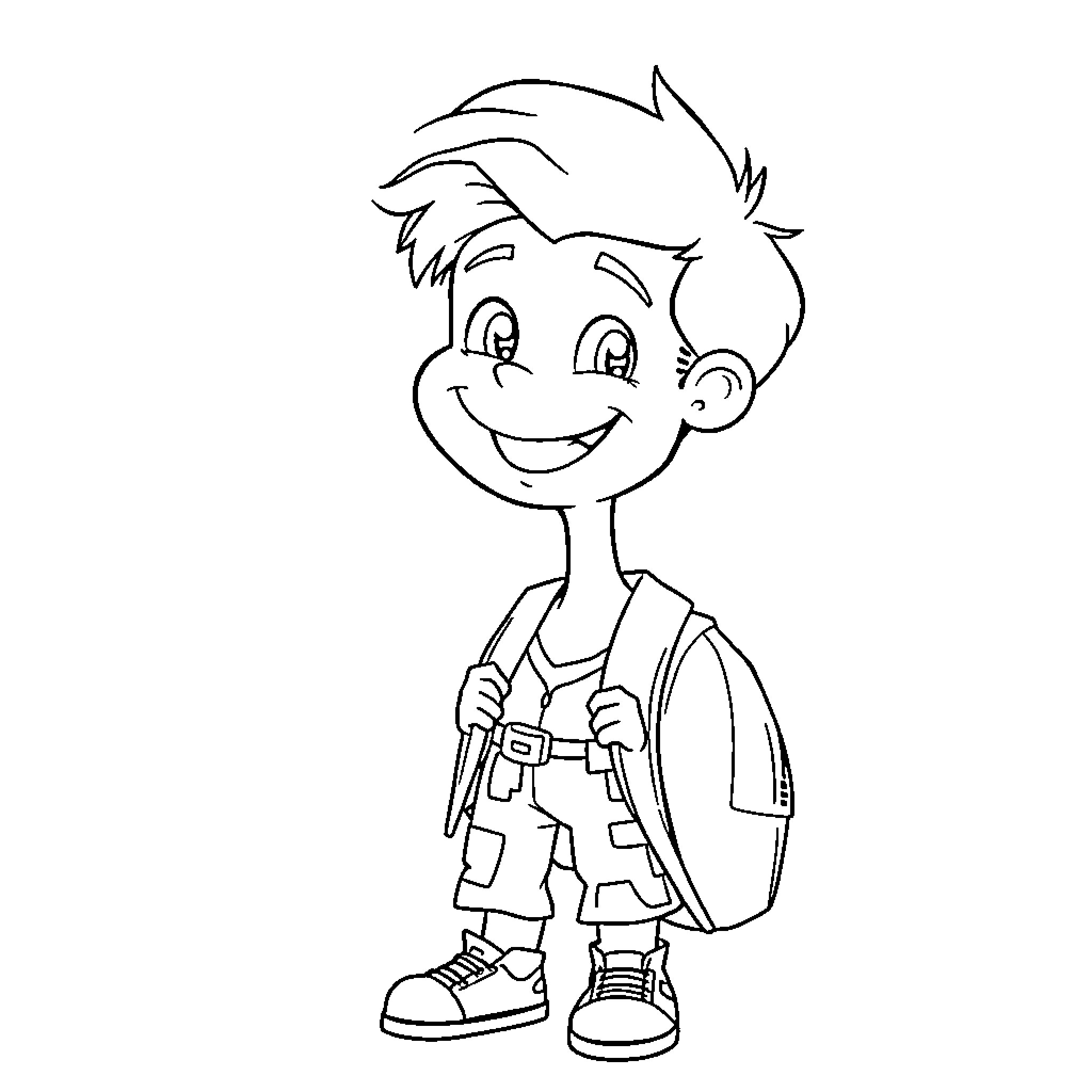 Felix Argyle cheerful and ready for adventure Coloring Page (free black-and-white line drawing printable PDF for all, from beginners to advanced learners, including children, teens, adults, and seniors)