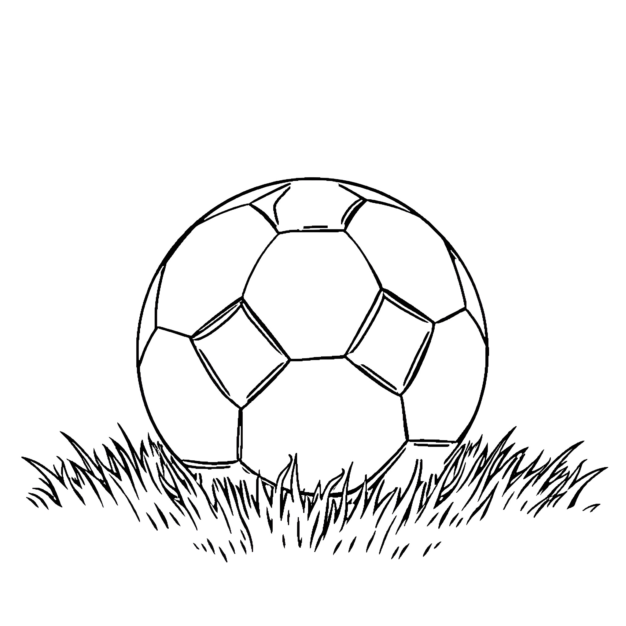 Soccer Ball Rolling in Grassy Field Coloring Page (free black-and-white line drawing printable PDF for all, from beginners to advanced learners, including children, teens, adults, and seniors)