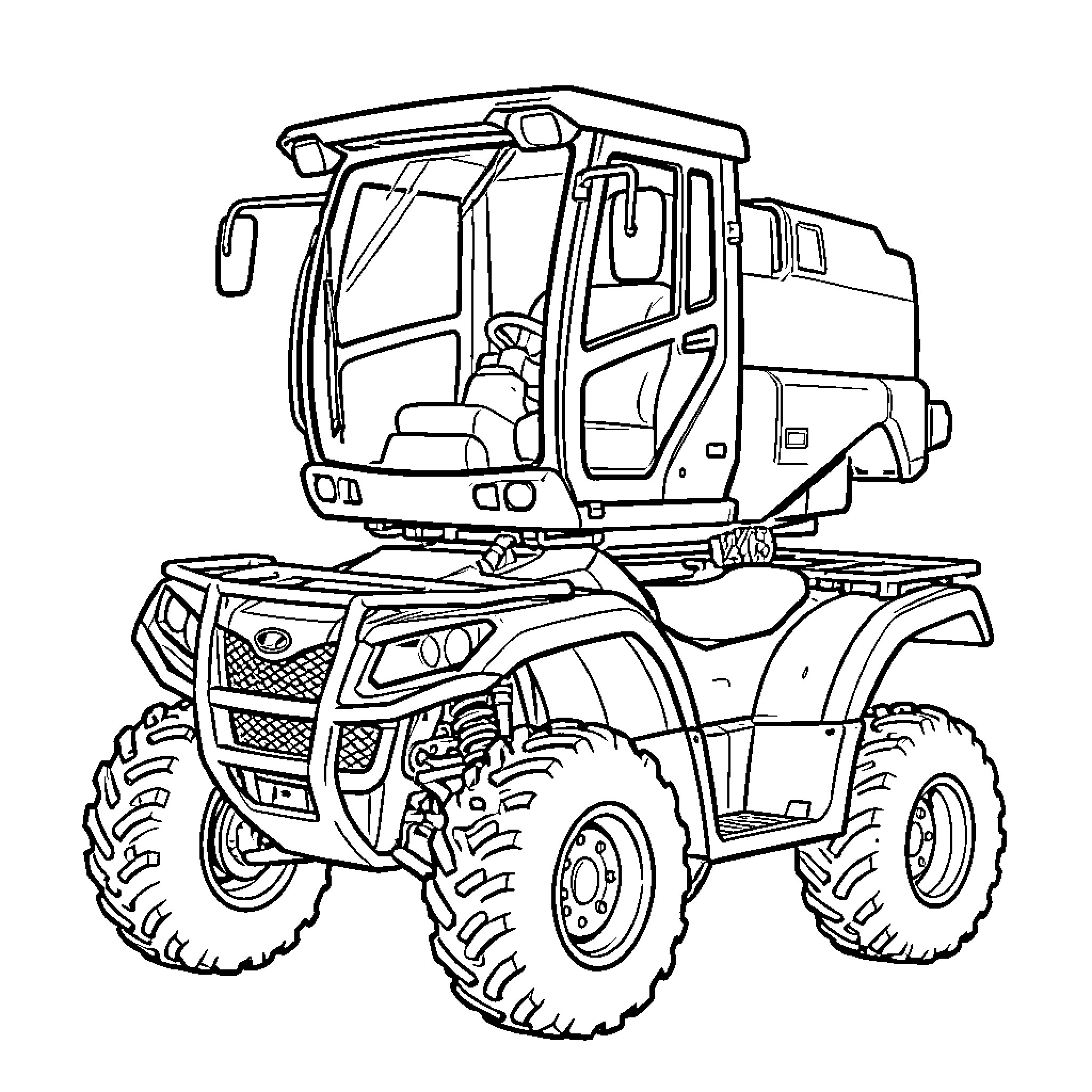 ATV traversing rugged terrain with sturdy features Coloring Page (free black-and-white line drawing printable PDF for all, from beginners to advanced learners, including children, teens, adults, and seniors)