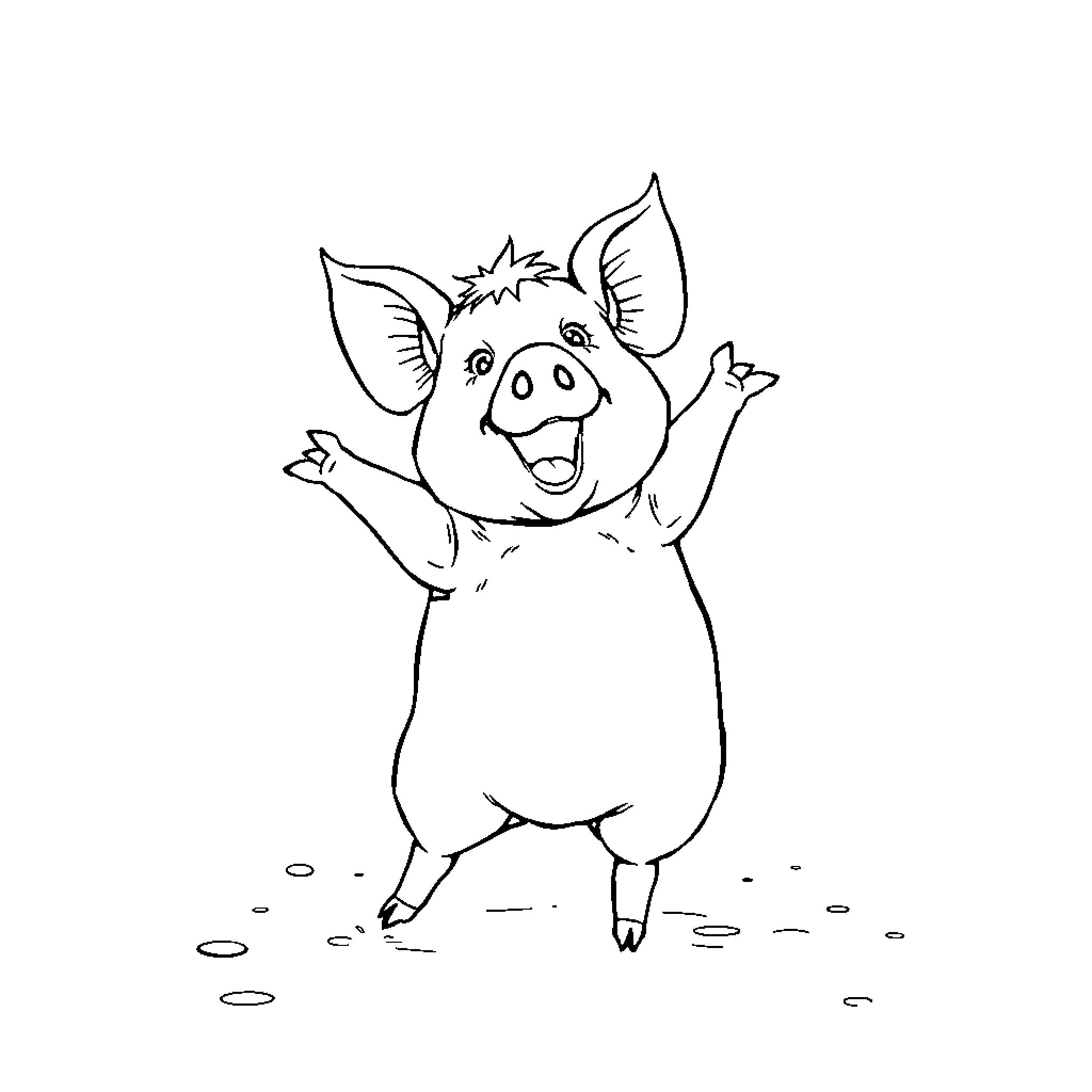 Cochon joyfully leaping in excitement Coloring Page (free black-and-white line drawing printable PDF for all, from beginners to advanced learners, including children, teens, adults, and seniors)